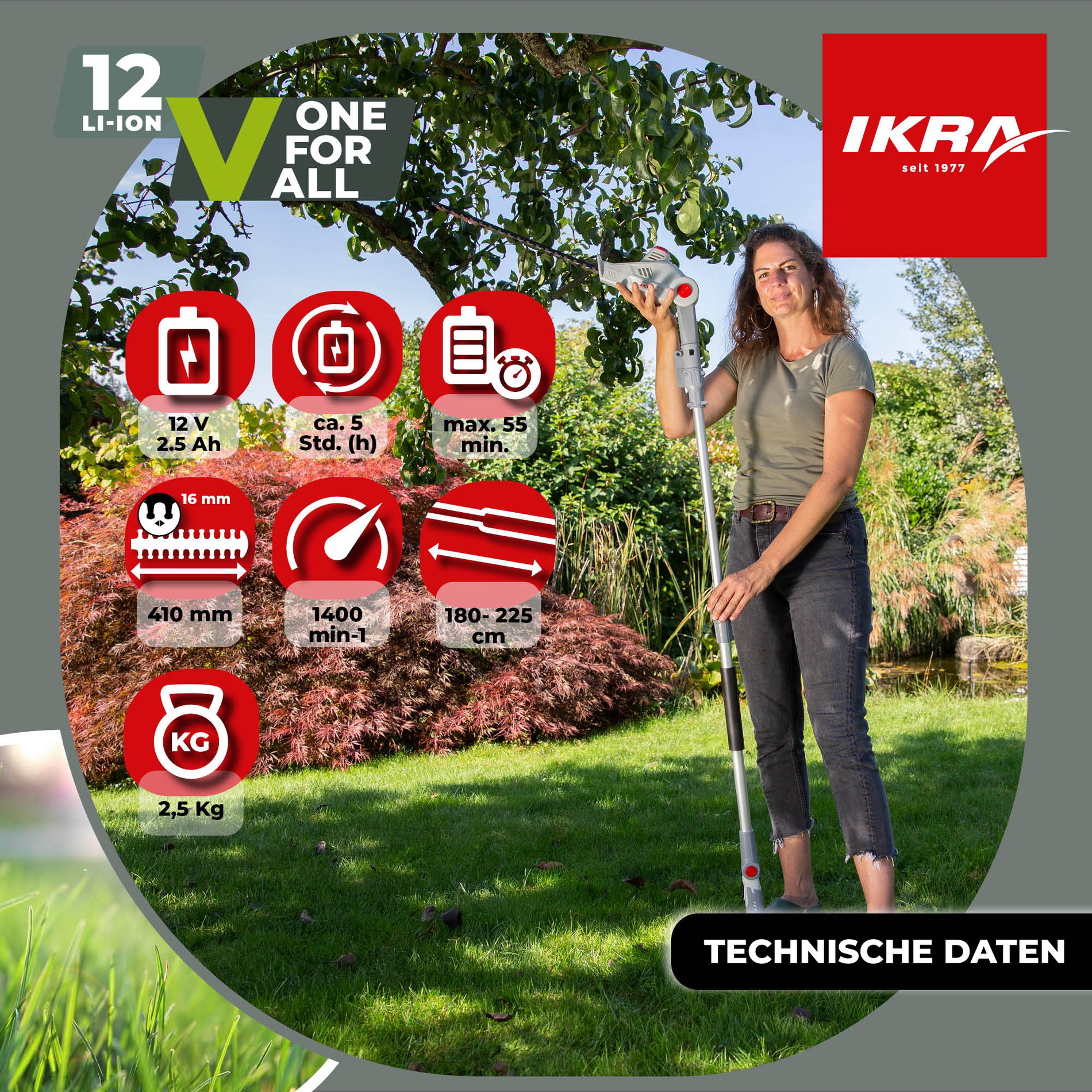 Akku Teleskop Heckenschere IATHS 1241 inkl. Akku & Ladegerät & Schultergurt & Schutzbrille