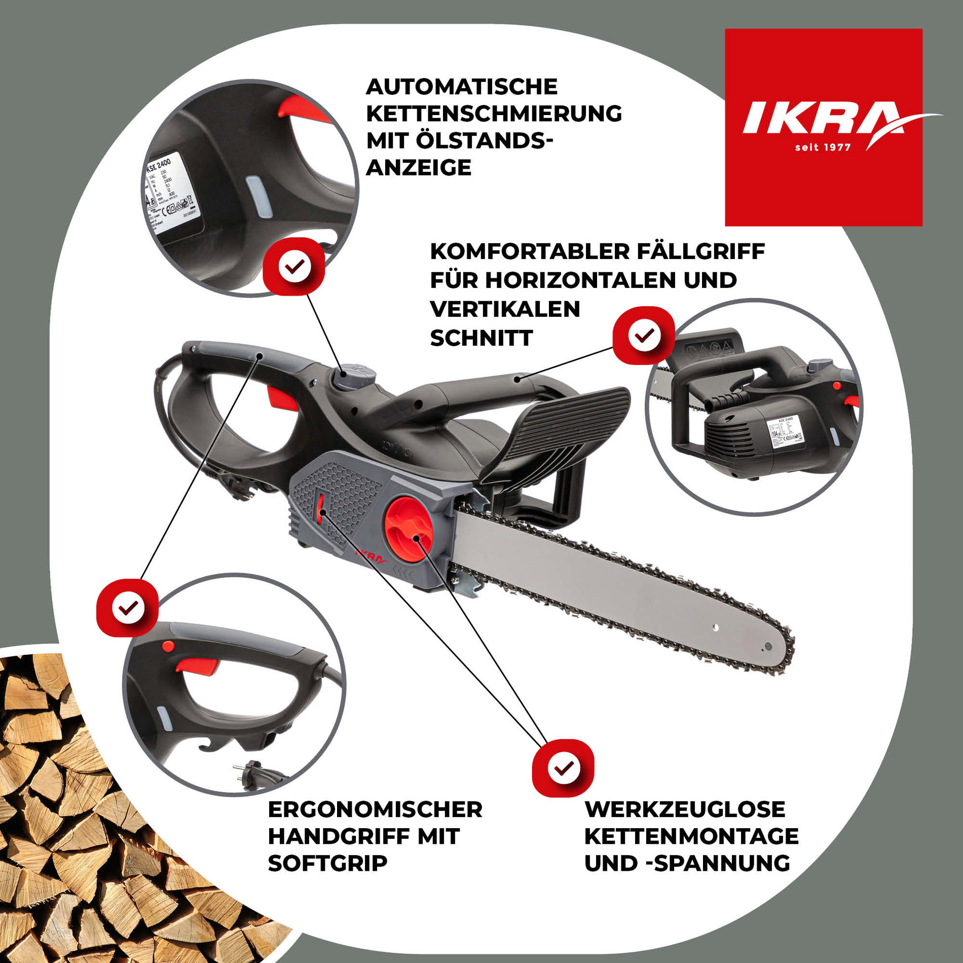 Elektro Kettensäge KSE 2400-40 mit OREGON Markenschwert & Kette