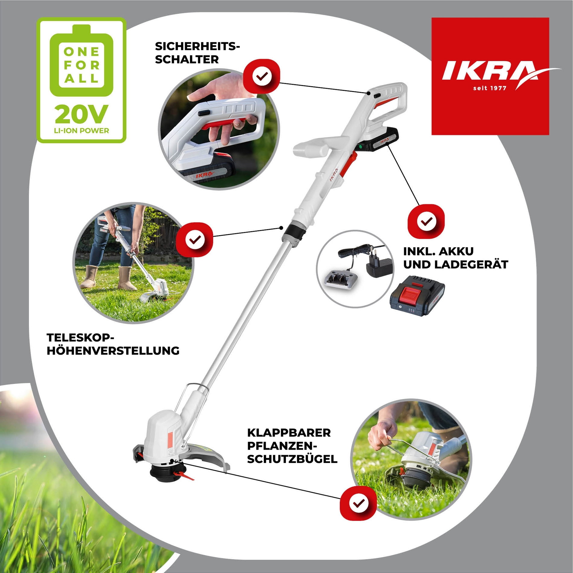 Akku Rasentrimmer IART 2025 mit Akku & Ladegerät & 40 Messer & 2x Spule