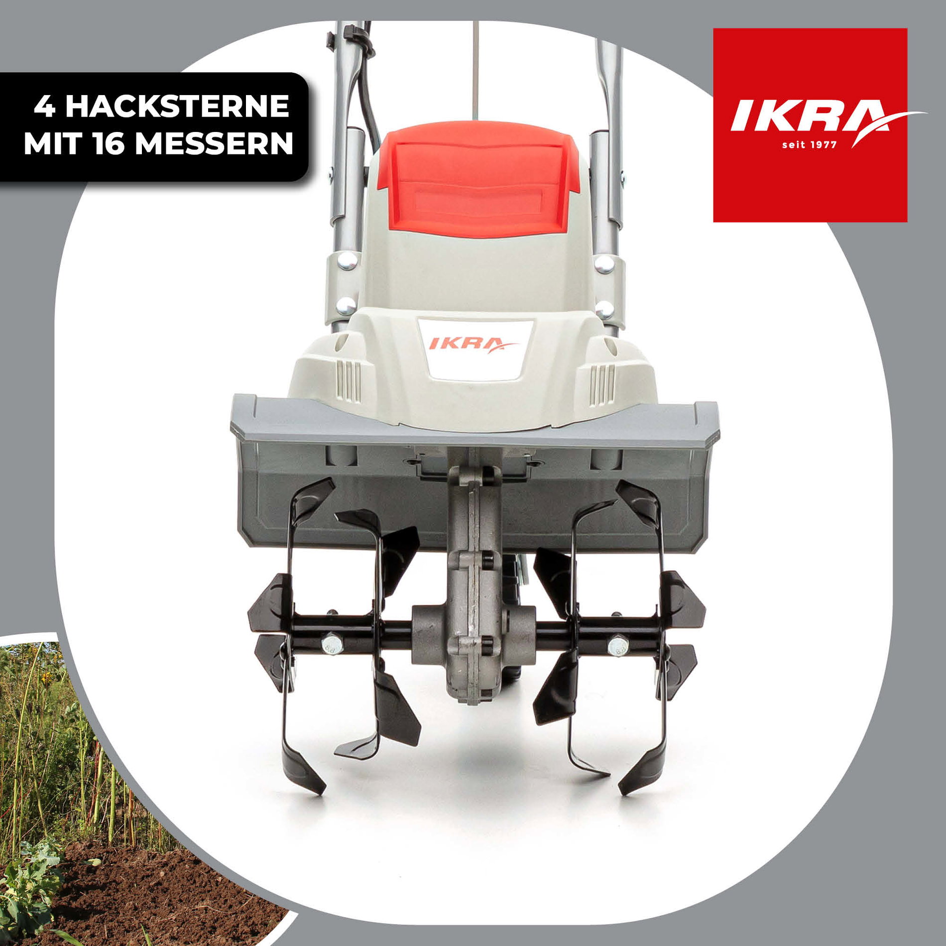 Elektro Bodenhacke Kultivator IEM 800 S mit Handgrubber