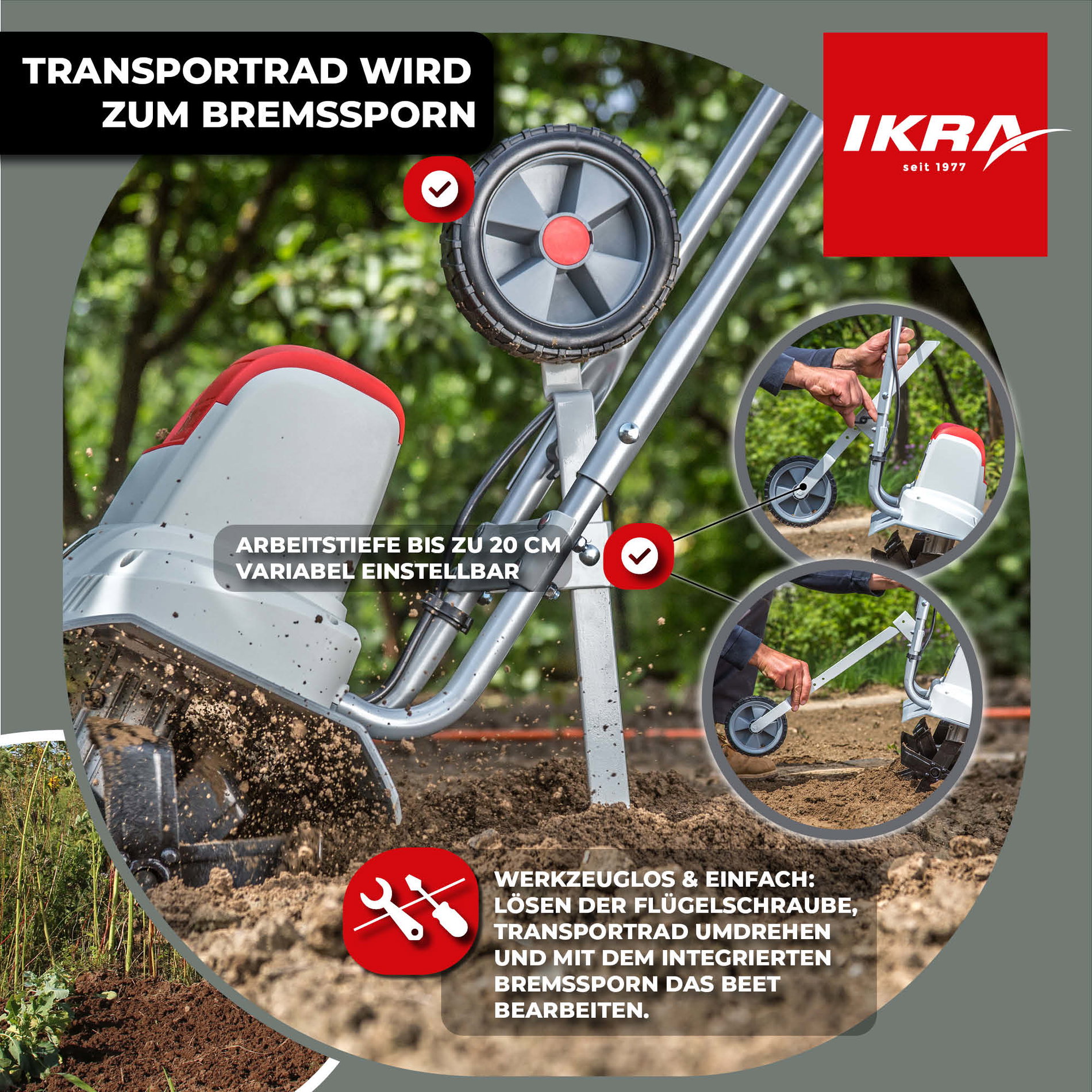 Elektro Bodenhacke Kultivator IEM 800 S mit Handgrubber