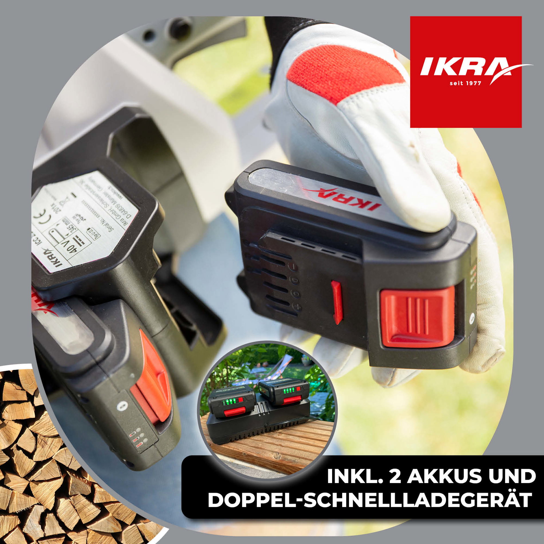 Akku Kettensäge ICC 2/2035 mit 2x Akku & Doppel-Schnelllader & 2. Kette