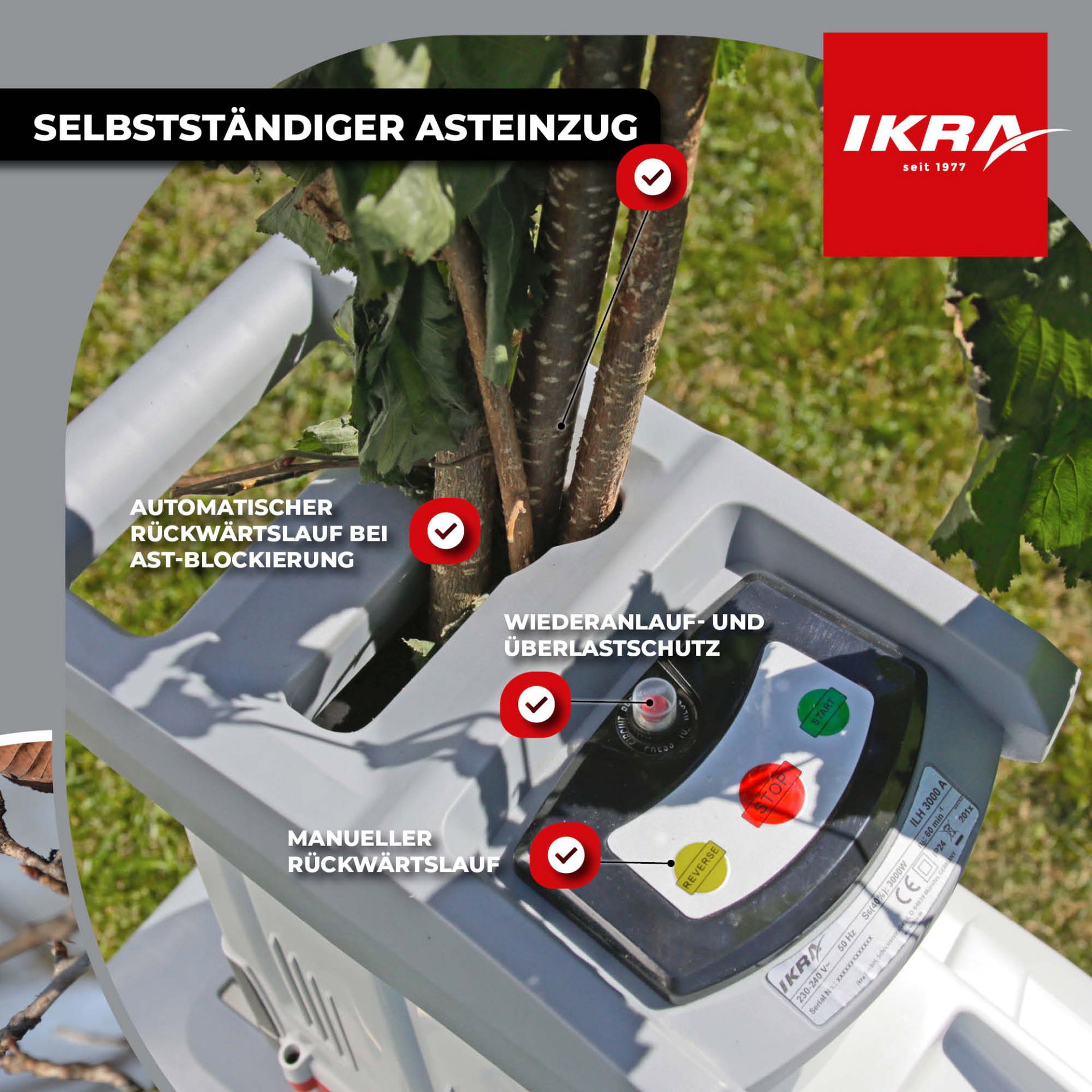 Elektro Leisewalzen Gartenhäcksler ILH 3000 A mit Titanschere & Schutzbrille