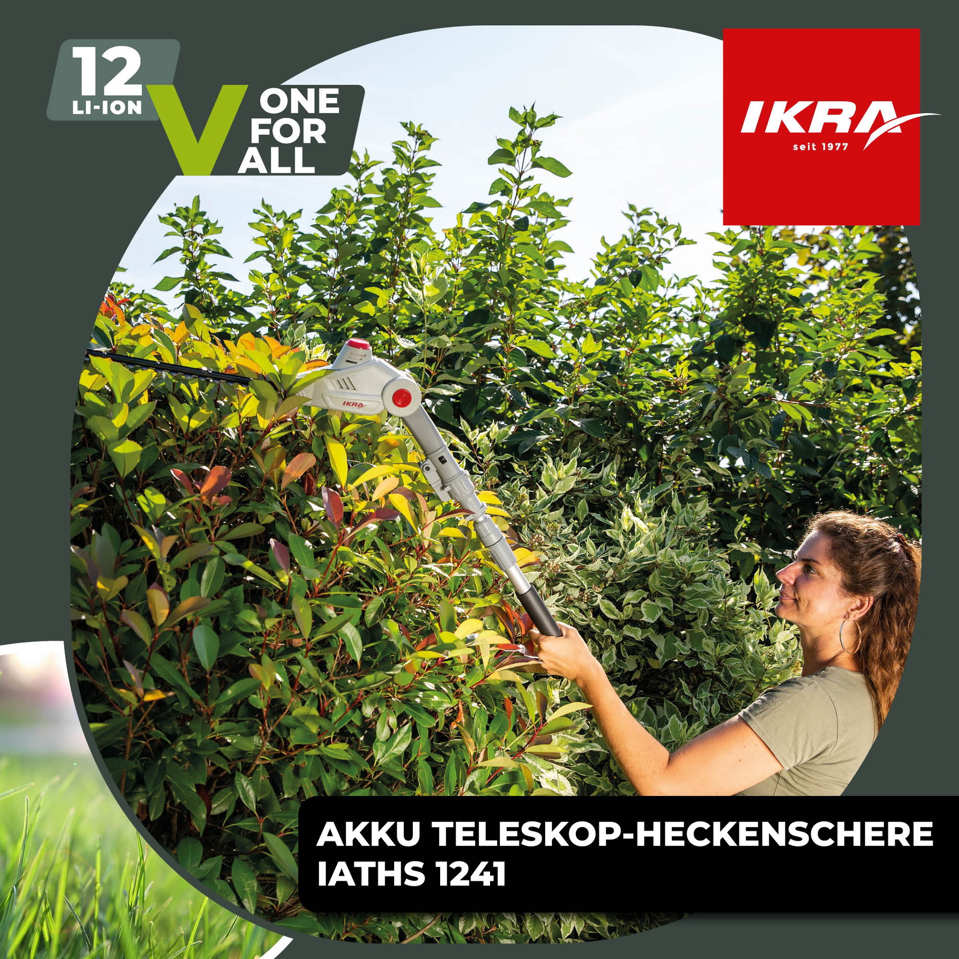 Akku Teleskop Heckenschere IATHS 1241 inkl. Akku & Ladegerät & Schultergurt & Schutzbrille