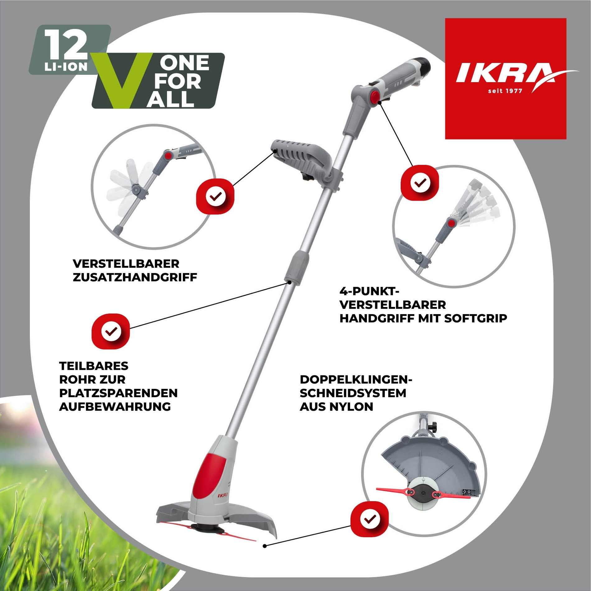 Akku Rasentrimmer IART 1224 mit Akku 12V & Ladegerät & 20 Messer