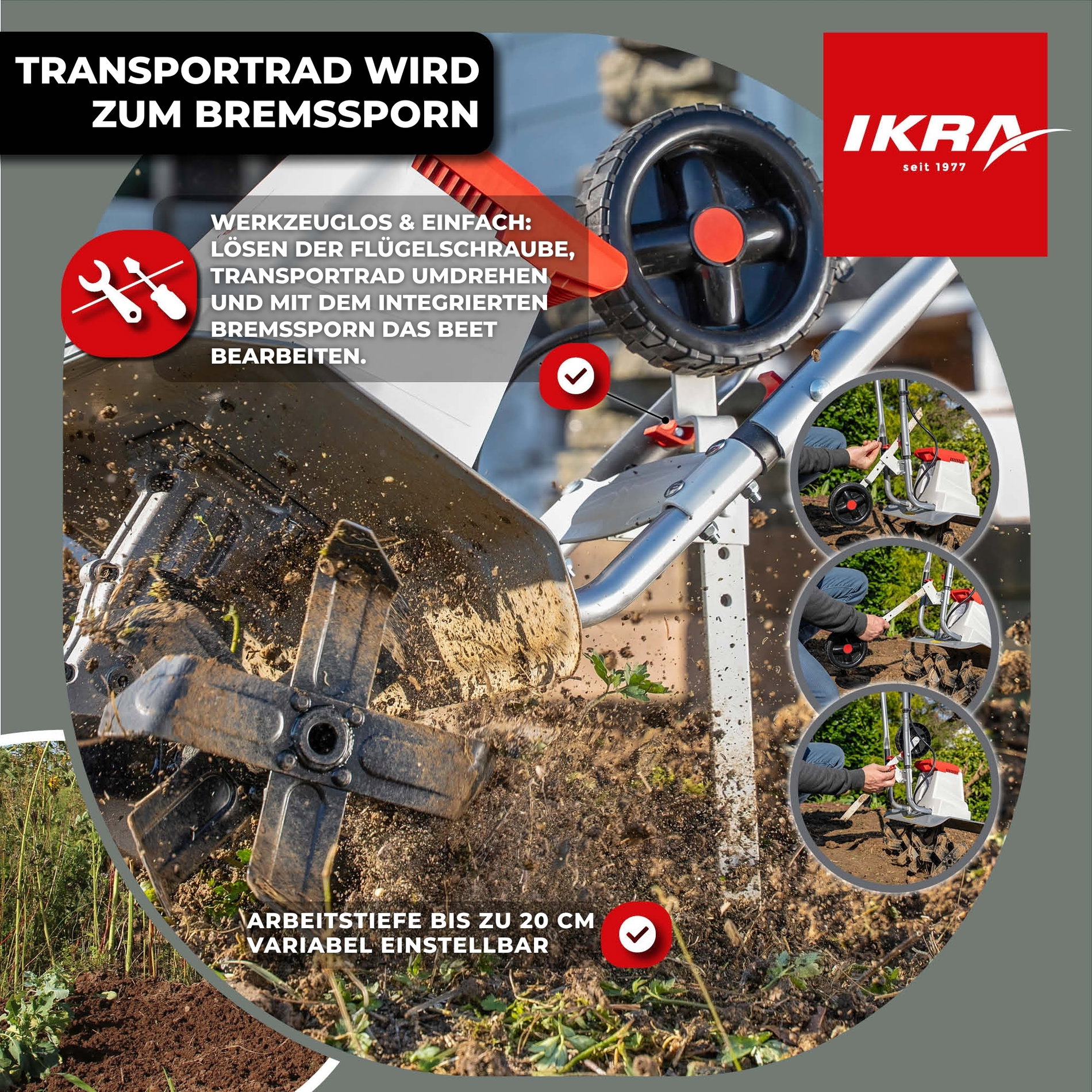 Elektro Bodenhacke Kultivator IEM 1500 inkl Häufelpflug