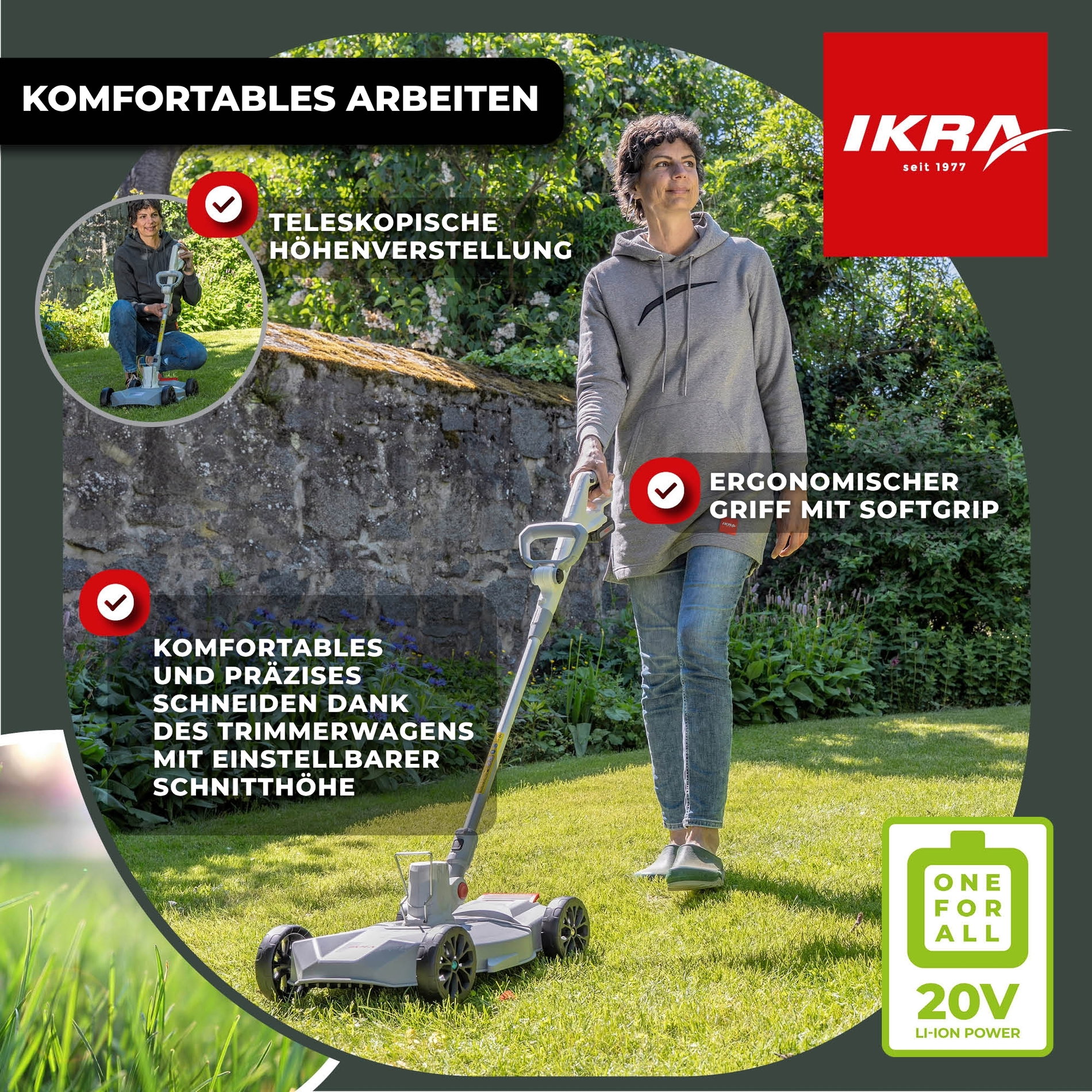 Akku Rasentrimmer & Rasenmäher IART 2030 F (2in1) mit Akku & Ladegerät & 3x Spule