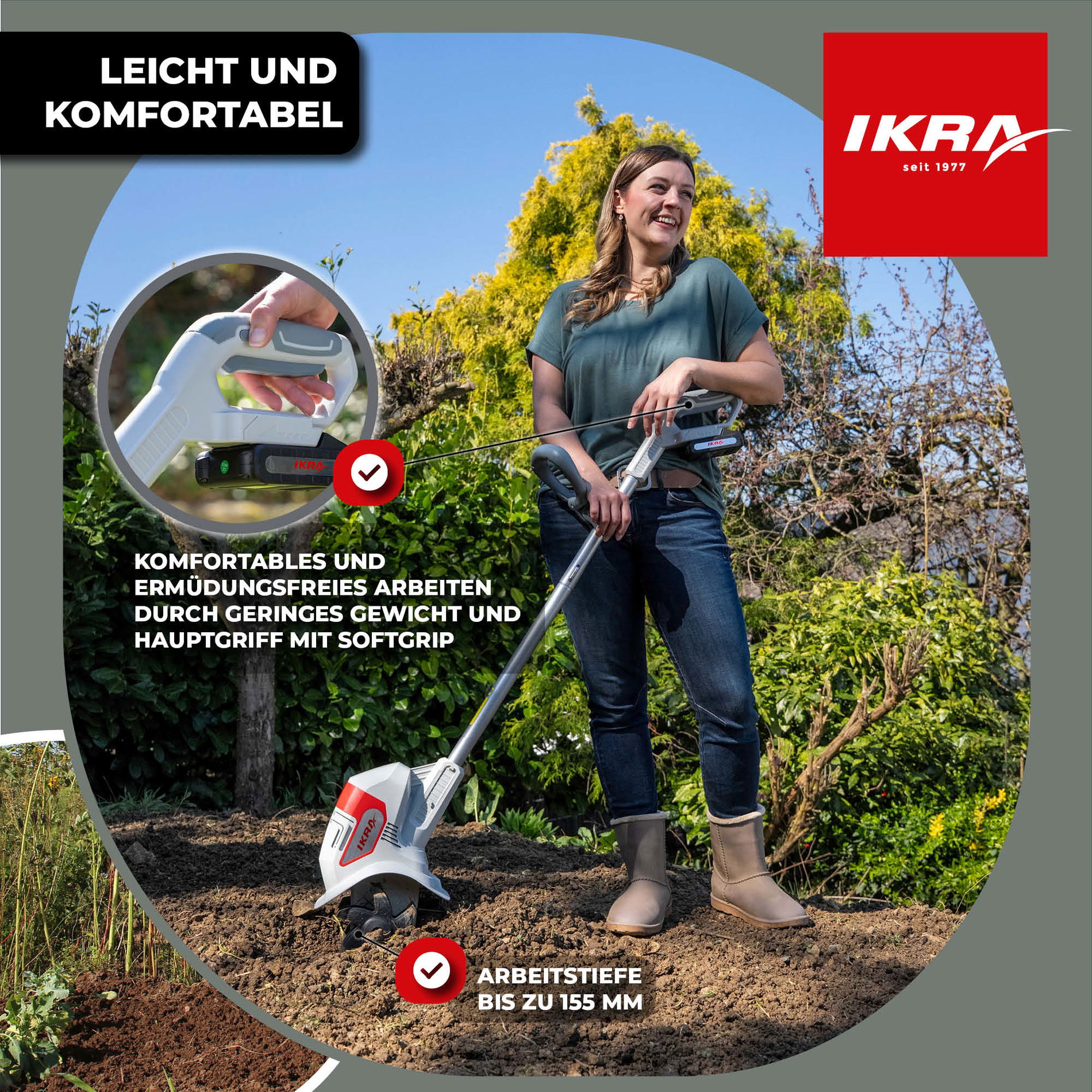 Akku Bodenhacke Kultivator IAMH 20 ikra Akku 20V 2Ah Standardladegerät