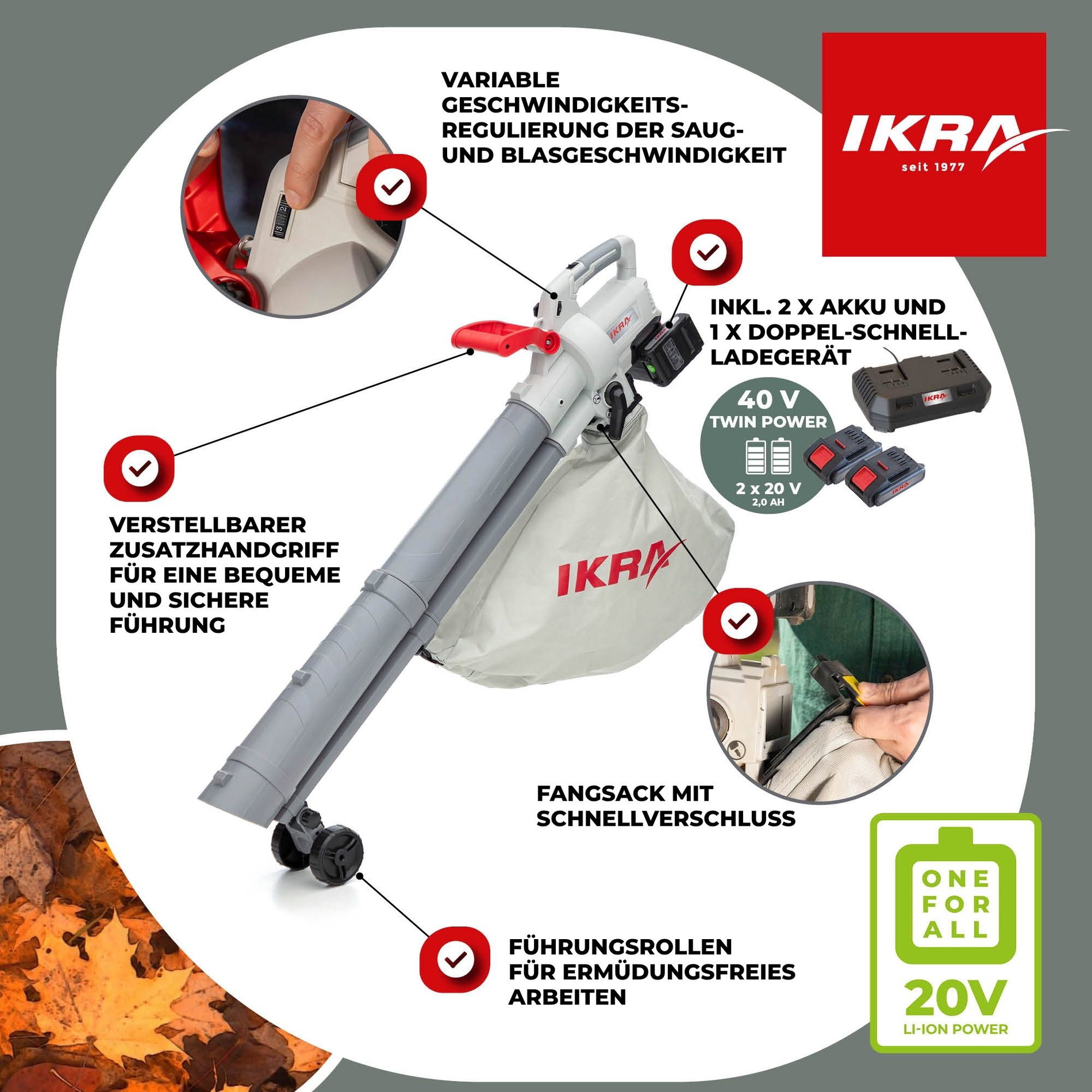 Akku 3in1 Laubbläser Sauger Häcksler IALS 2-20