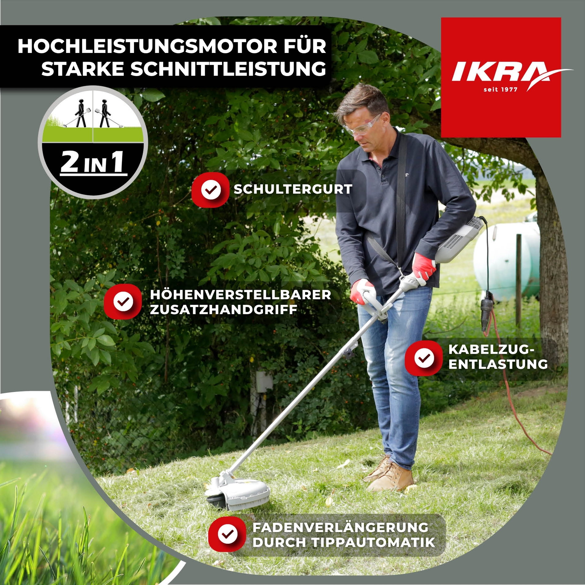 Elektro Sense IES 1000 C  2x Fadenspule & 3-Zahn-Messer & Schutzbrille