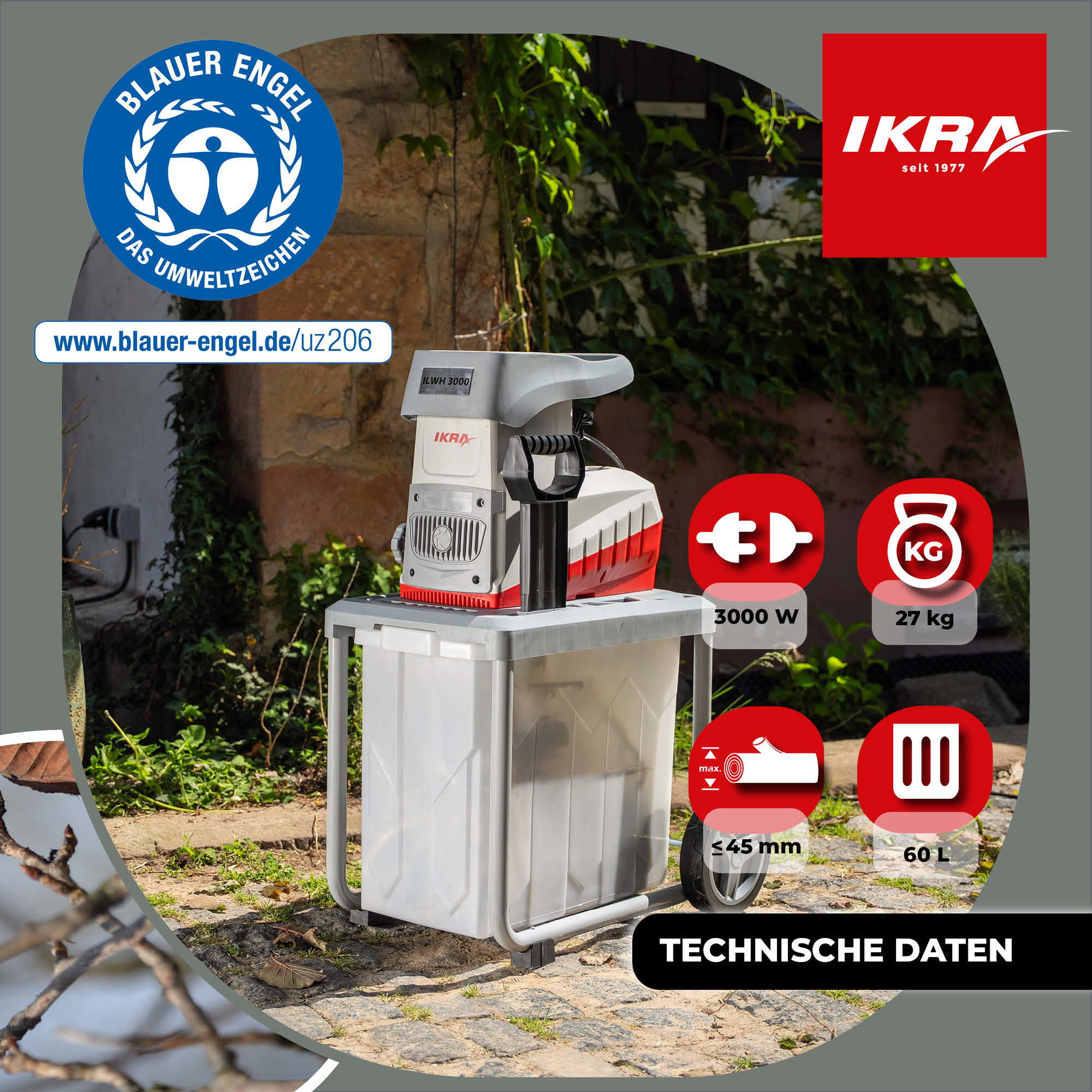 Elektro Leisewalzen Gartenhäcksler ILWH 3000