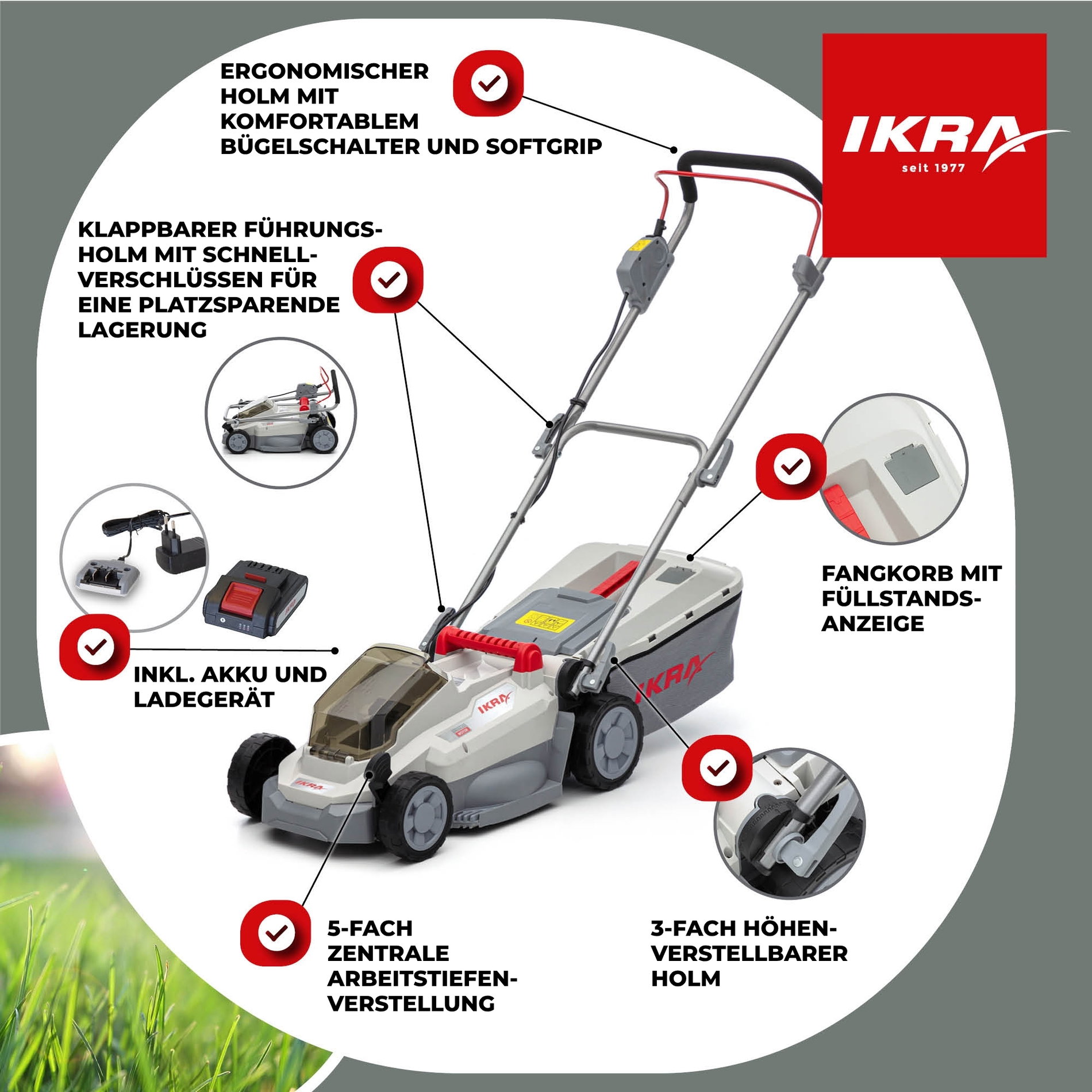 Akku Rasenmäher ICM 2033 mit 2x Akku & Standard-Ladegerät