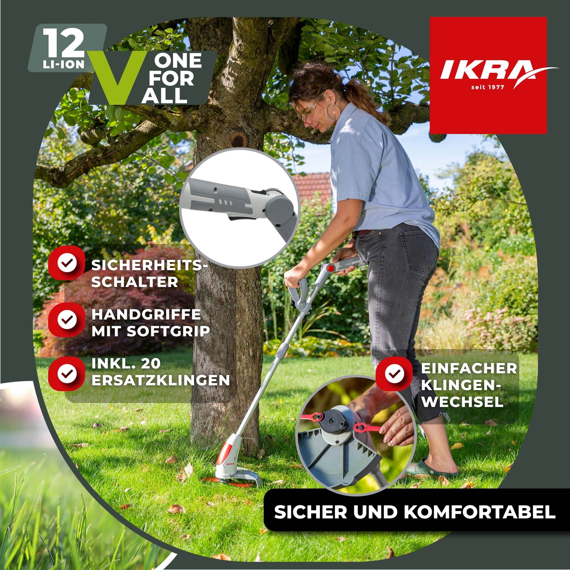 Akku Rasentrimmer IART 1224 mit Akku 12V & Ladegerät & 20 Messer