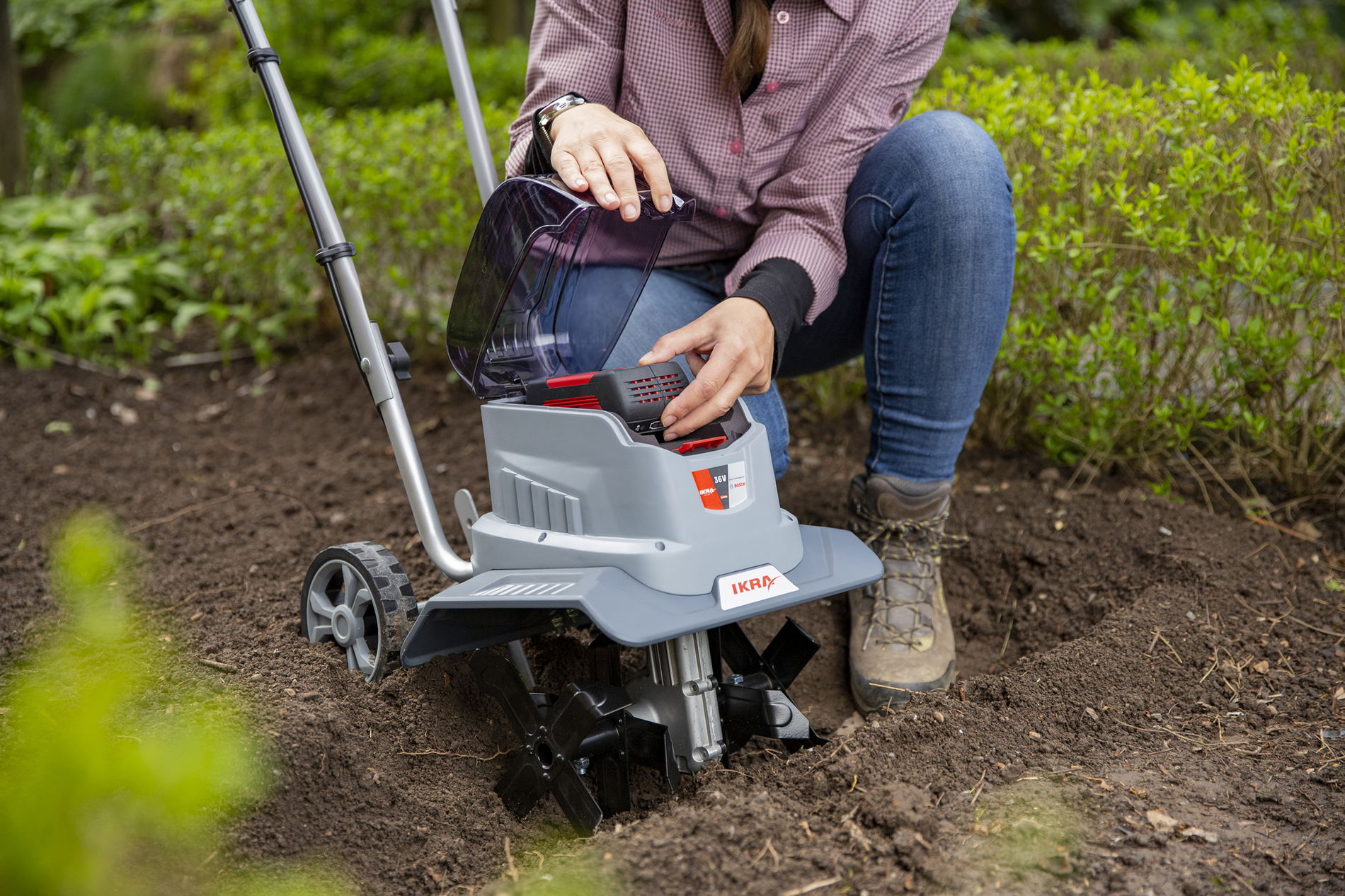 Akku Bodenhacke Kultivator IB-TC 36 IKRA BOSCH Akku 36V 4Ah Standardladegerät Akku Bodenhacke Kultivator IB-TC 36 IKRA BOSCH Akku 36V 4Ah Standardladegerät