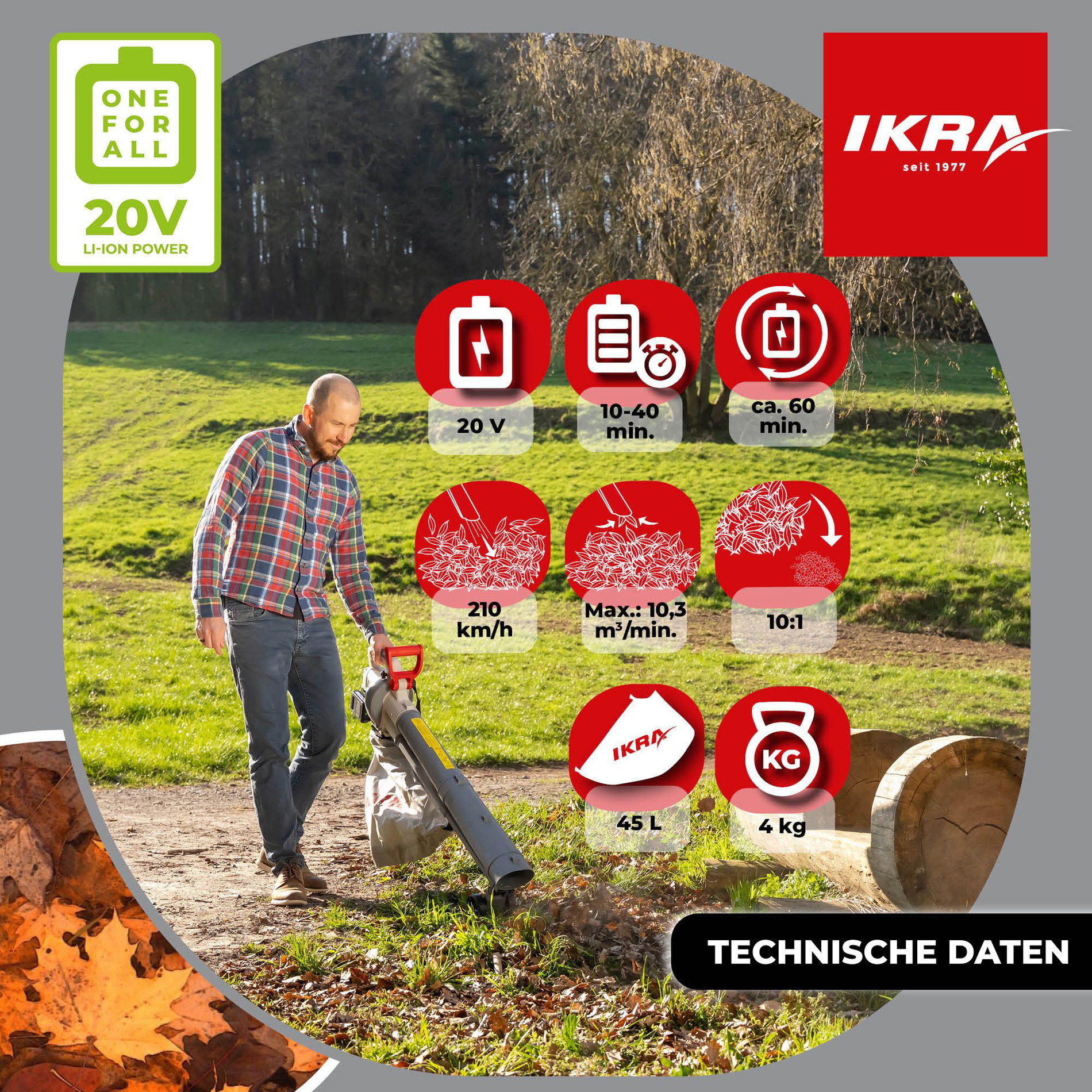 Akku 3in1 Laubbläser Sauger Häcksler IALS 2-20