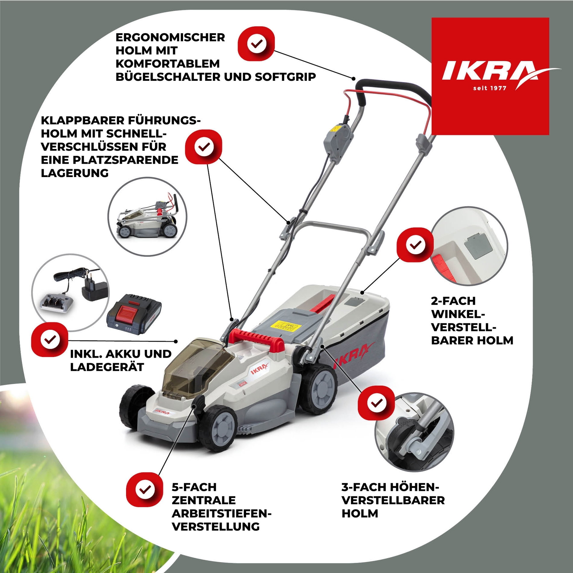 Akku Rasenmäher ICM 2033 mit Akku & Standard-Ladegerät