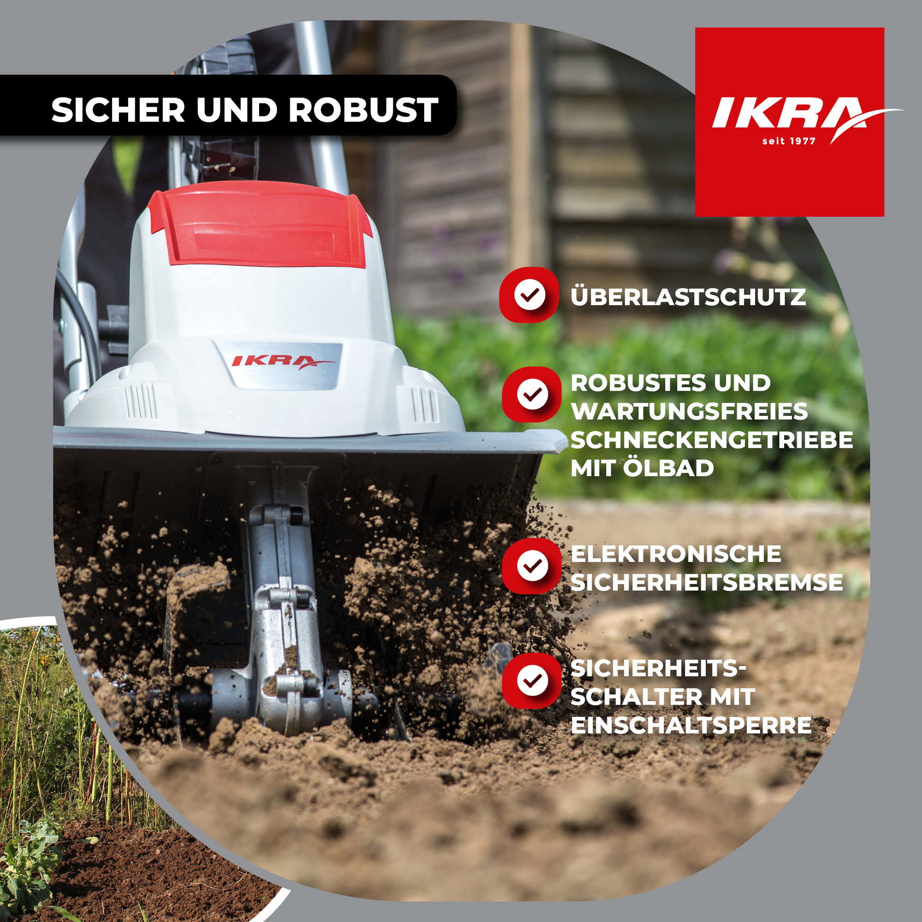 Elektro Bodenhacke Kultivator IEM 800 S mit Handgrubber