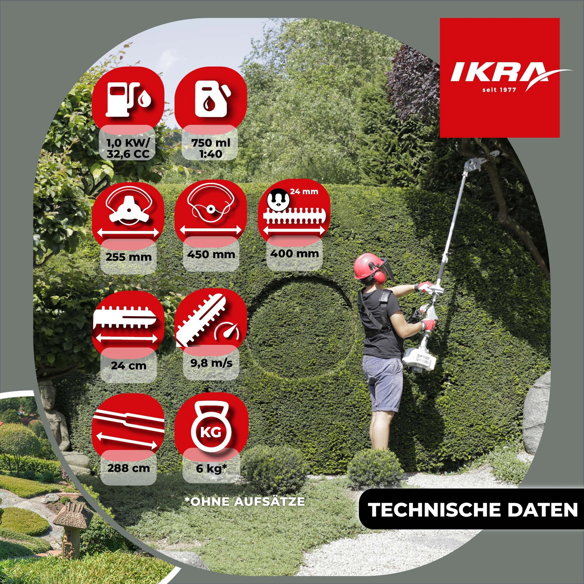 Benzin 4 in 1 Multitool IBKH 33 mit Kettenfeile & Schutzschild & Schultergurt