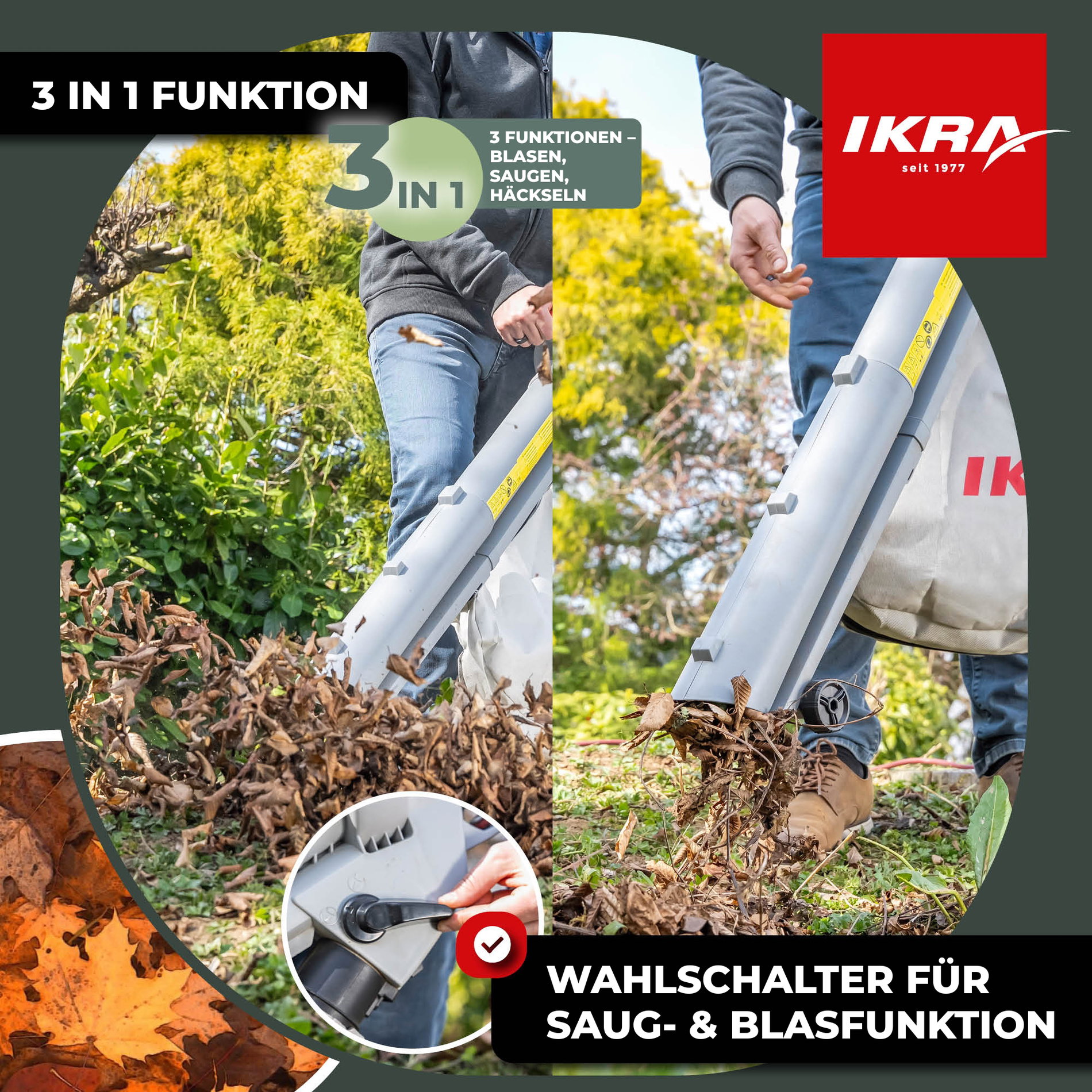 Elektro 3in1 Laubbläser Sauger Häcksler IBV 3000 Schultergurt & Fangsack