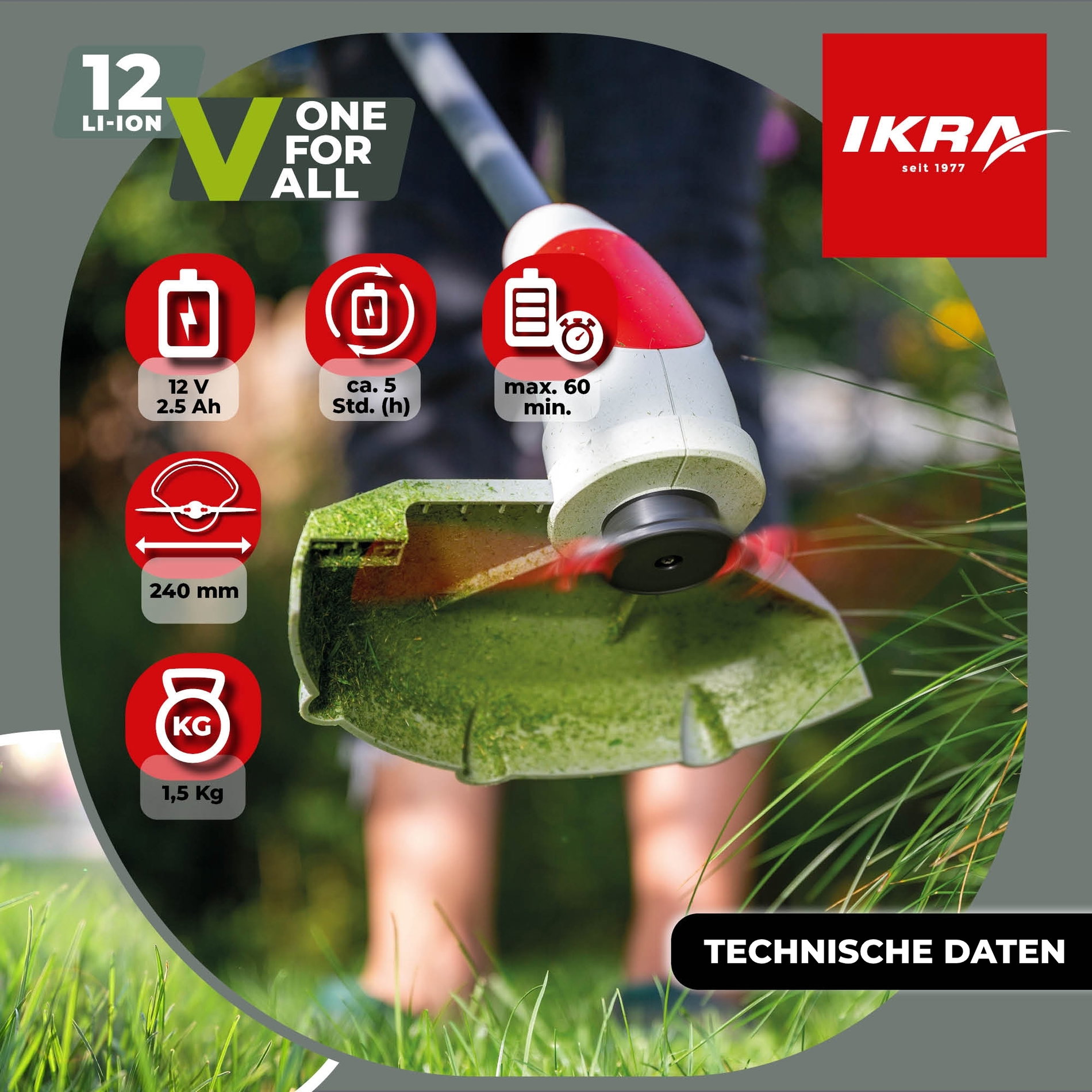 Akku Rasentrimmer IART 1224 mit Akku 12V & Ladegerät & 20 Messer