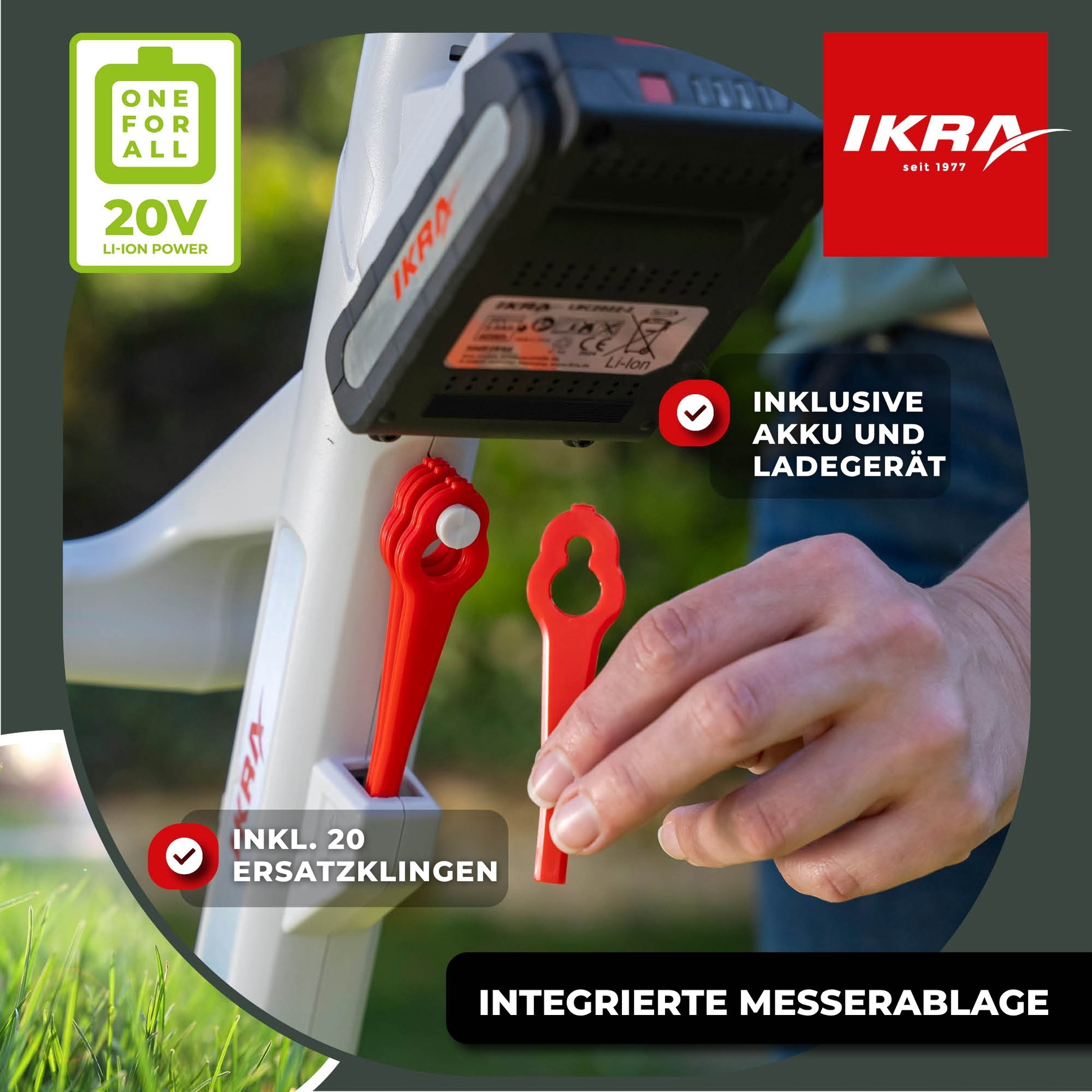 Akku Rasentrimmer IART 2025 mit Akku & Ladegerät & 40 Messer & 2x Spule