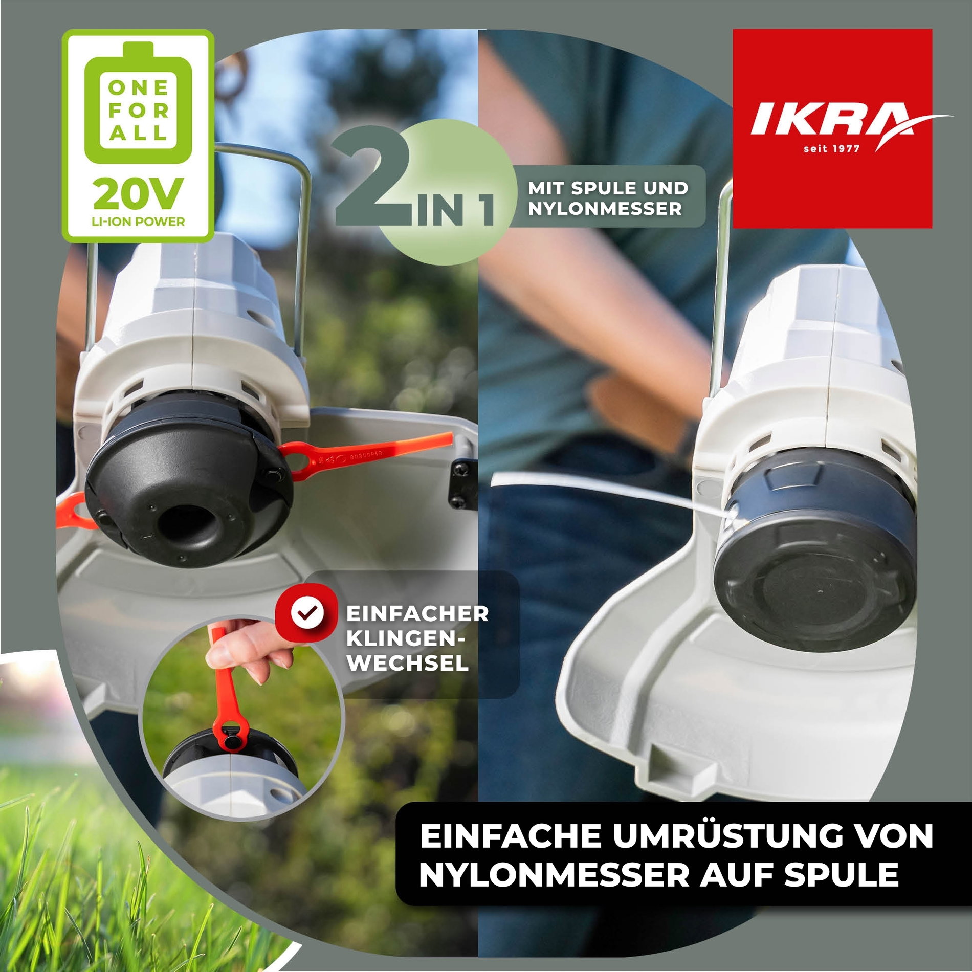 Akku Rasentrimmer IART 2025 mit Akku & Ladegerät & 40 Messer & 2x Spule