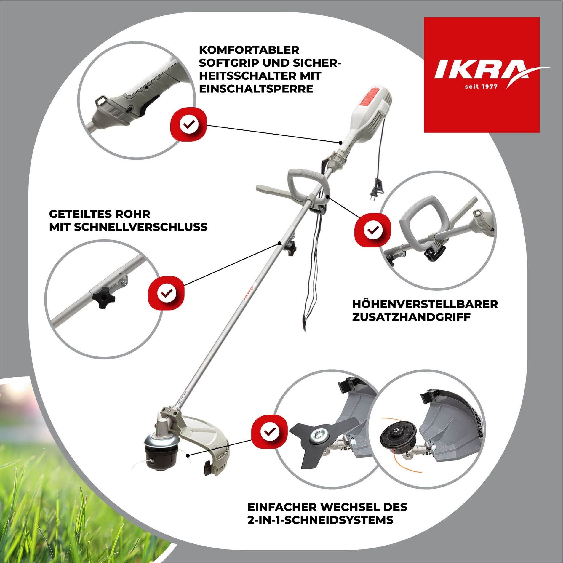 Elektro Sense IES 1000 C  2x Fadenspule & 3-Zahn-Messer & Schutzbrille