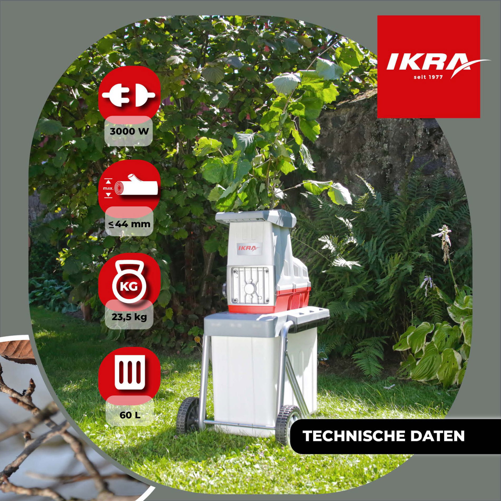 Elektro Leisewalzen Gartenhäcksler ILH 3000 A mit Titanschere & Schutzbrille