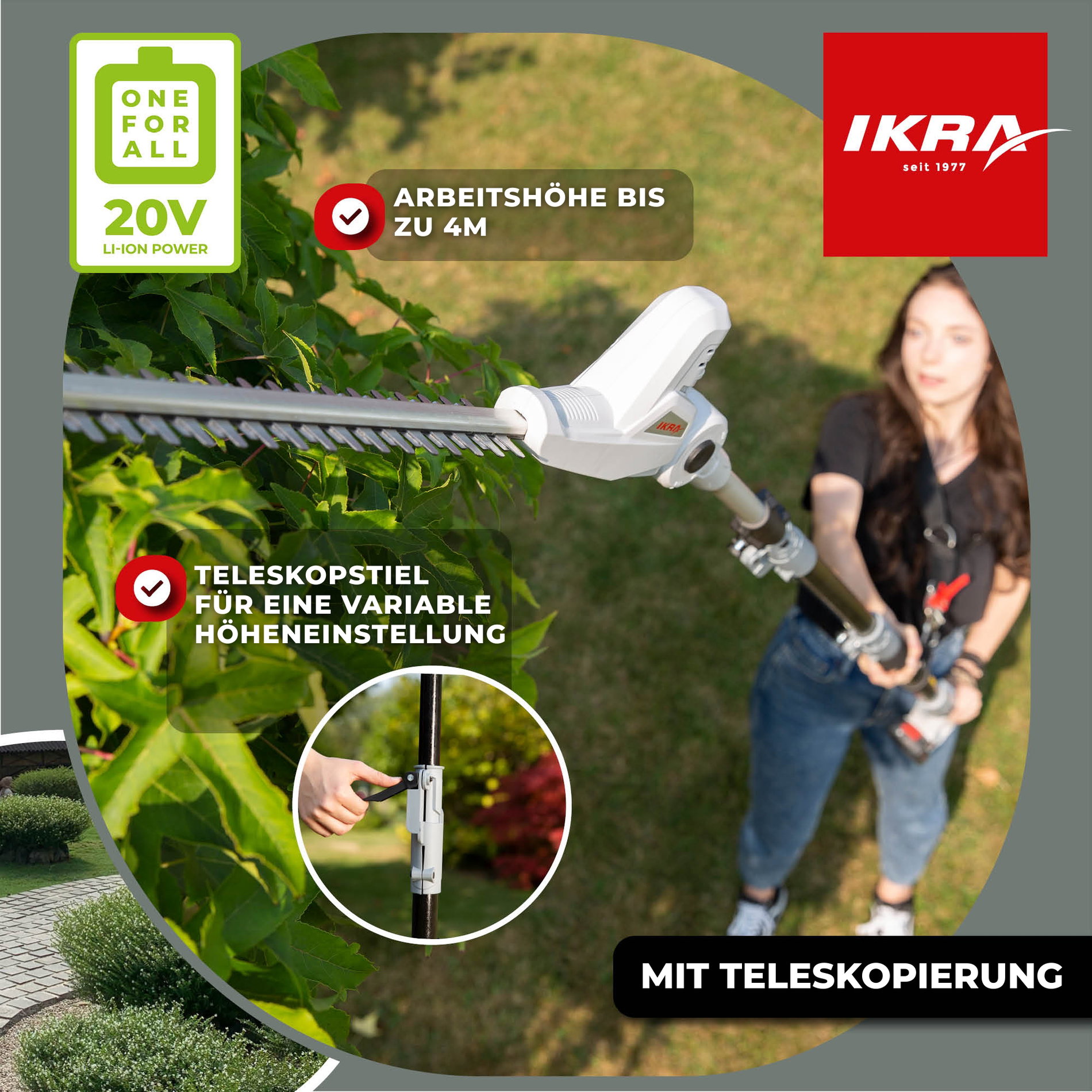Akku Teleskop Heckenschere ICPH 2040 inkl. Akku & Lader & Schultergurt
