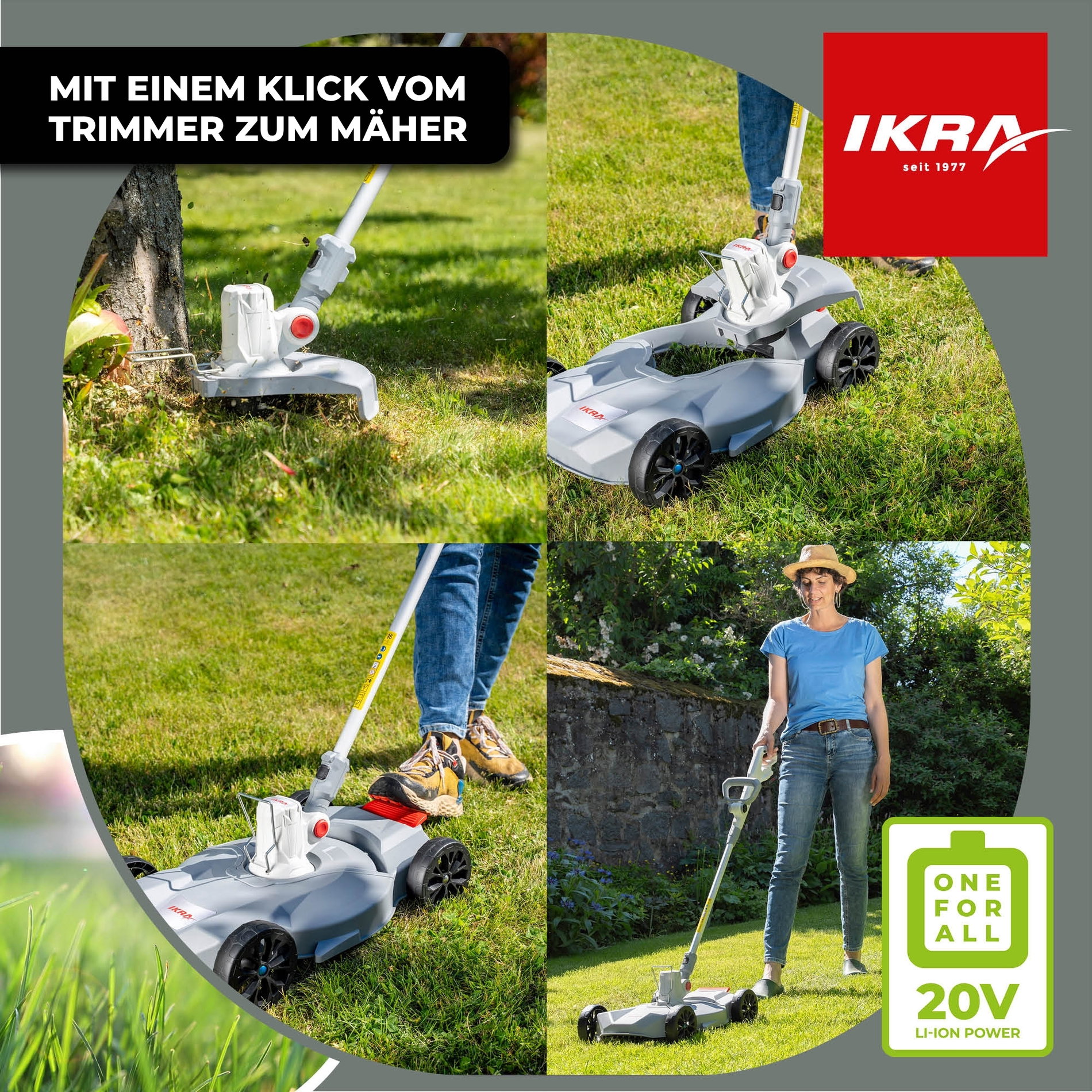 Akku Rasentrimmer & Rasenmäher IART 2030 F (2in1) mit Akku & Ladegerät & 3x Spule