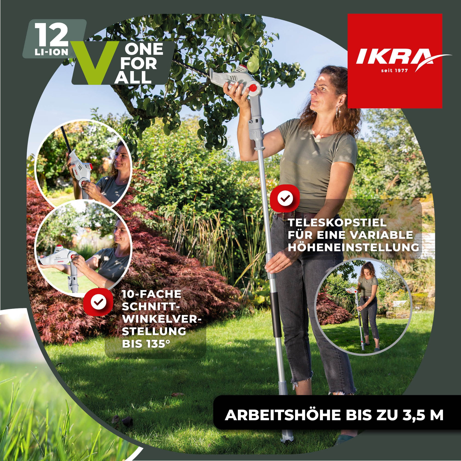 Akku Teleskop Heckenschere IATHS 1241 inkl. Akku & Ladegerät & Schultergurt & Schutzbrille