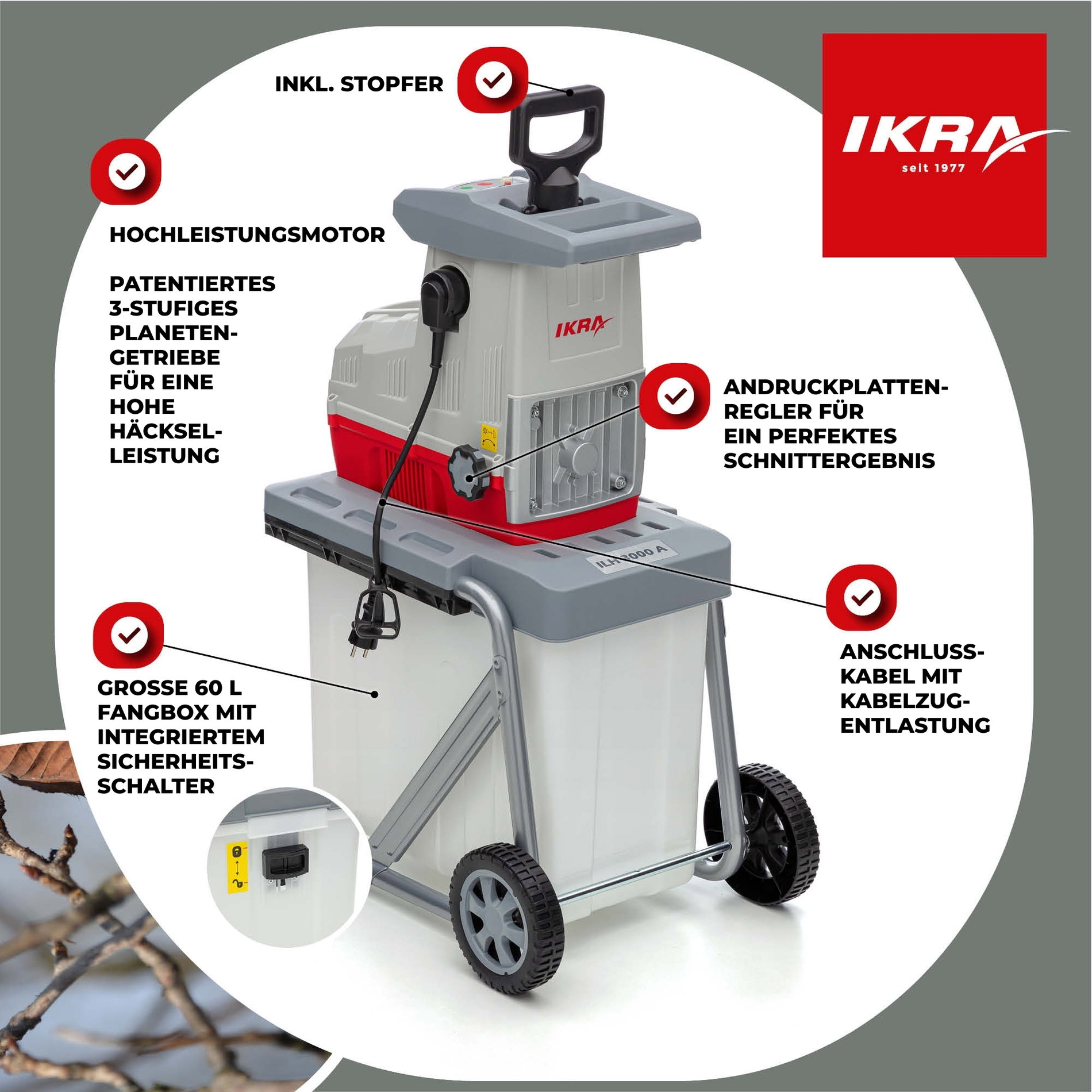 Elektro Leisewalzen Gartenhäcksler ILH 3000 A inkl. Titanschere