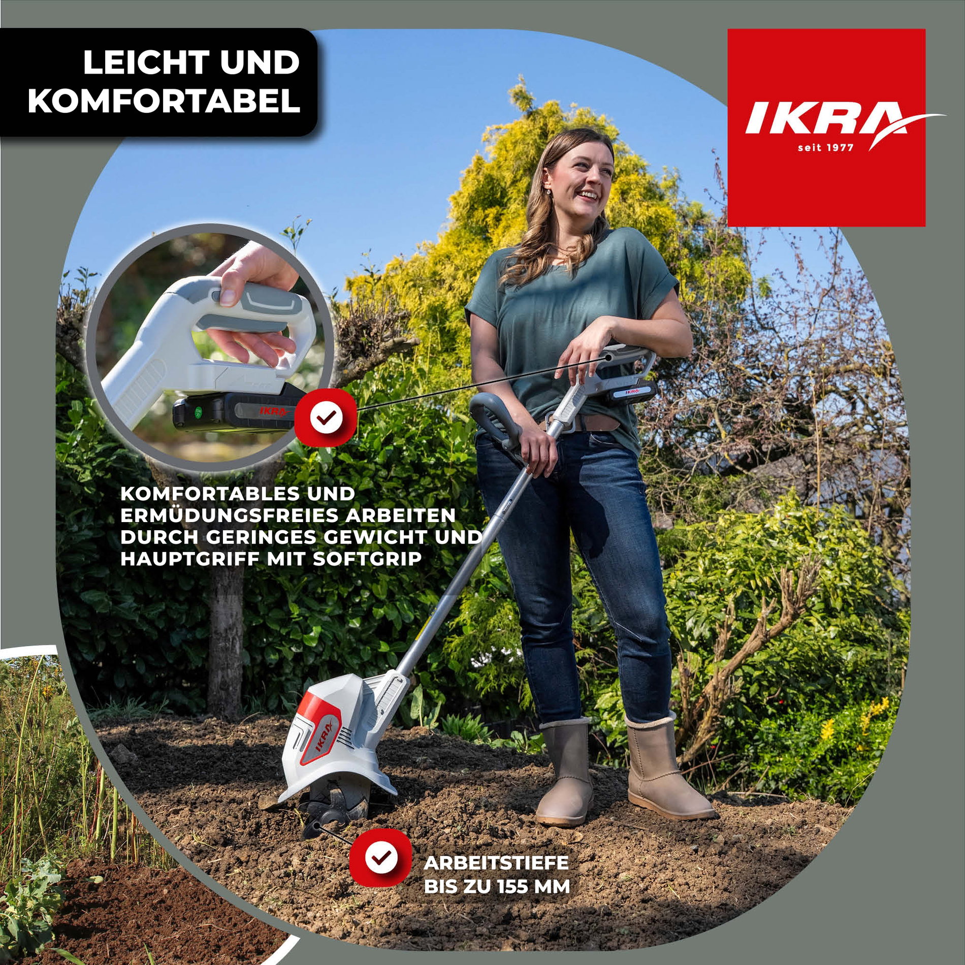 Akku Bodenhacke Kultivator IAMH 20 ikra Akku 20V 2Ah Standardladegerät