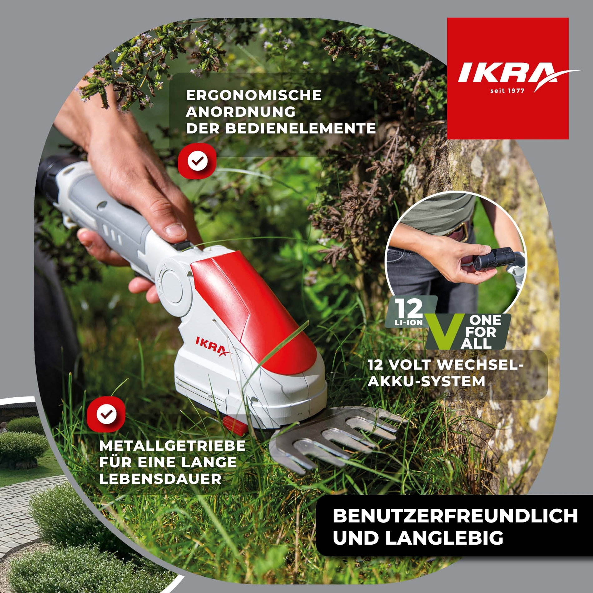 Akku 2in1 Gras & Strauchschere IGBS 1210 F inkl. Fahrstock