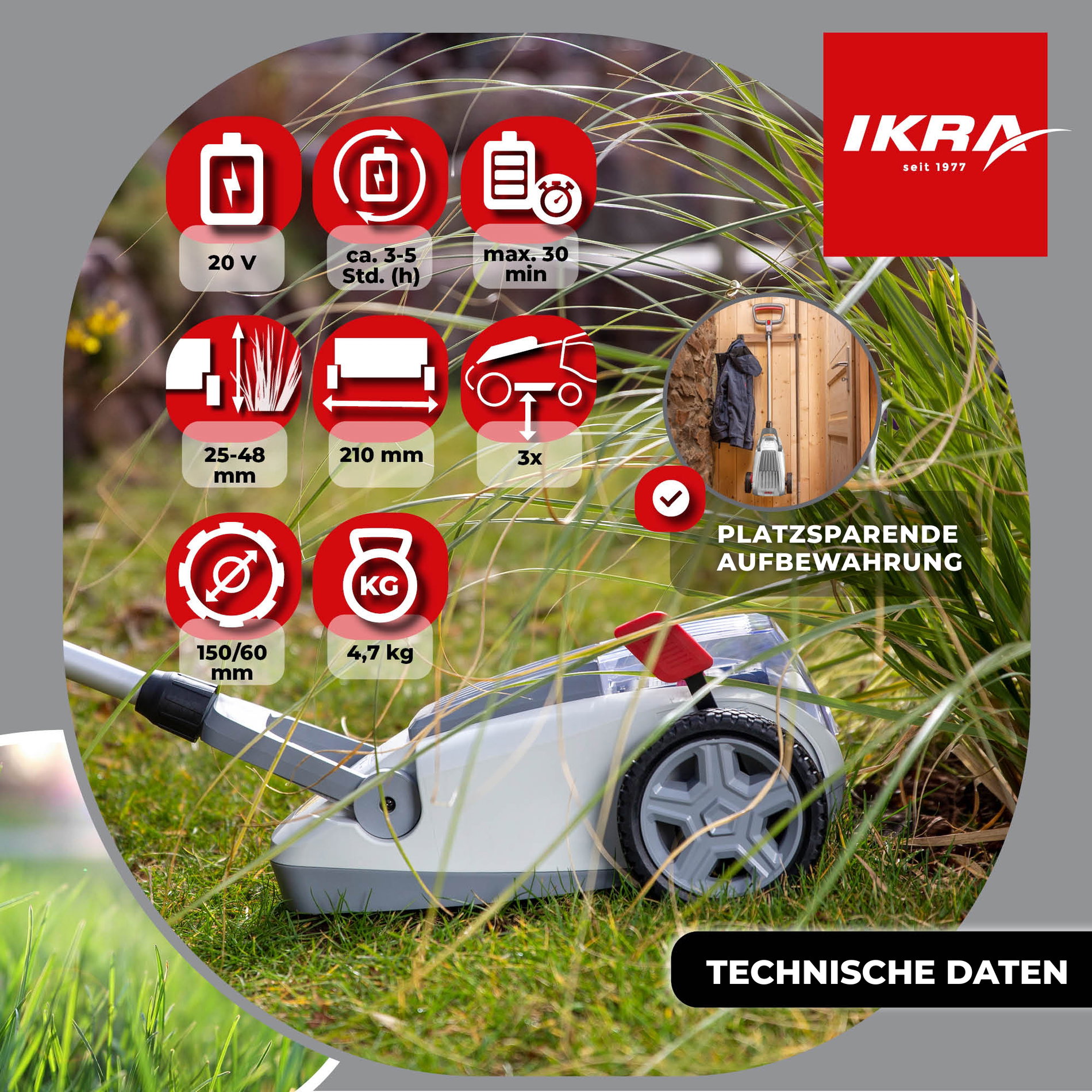 Akku Einhandrasenmäher ICHM 20 Akku 20 Volt Ladegerät