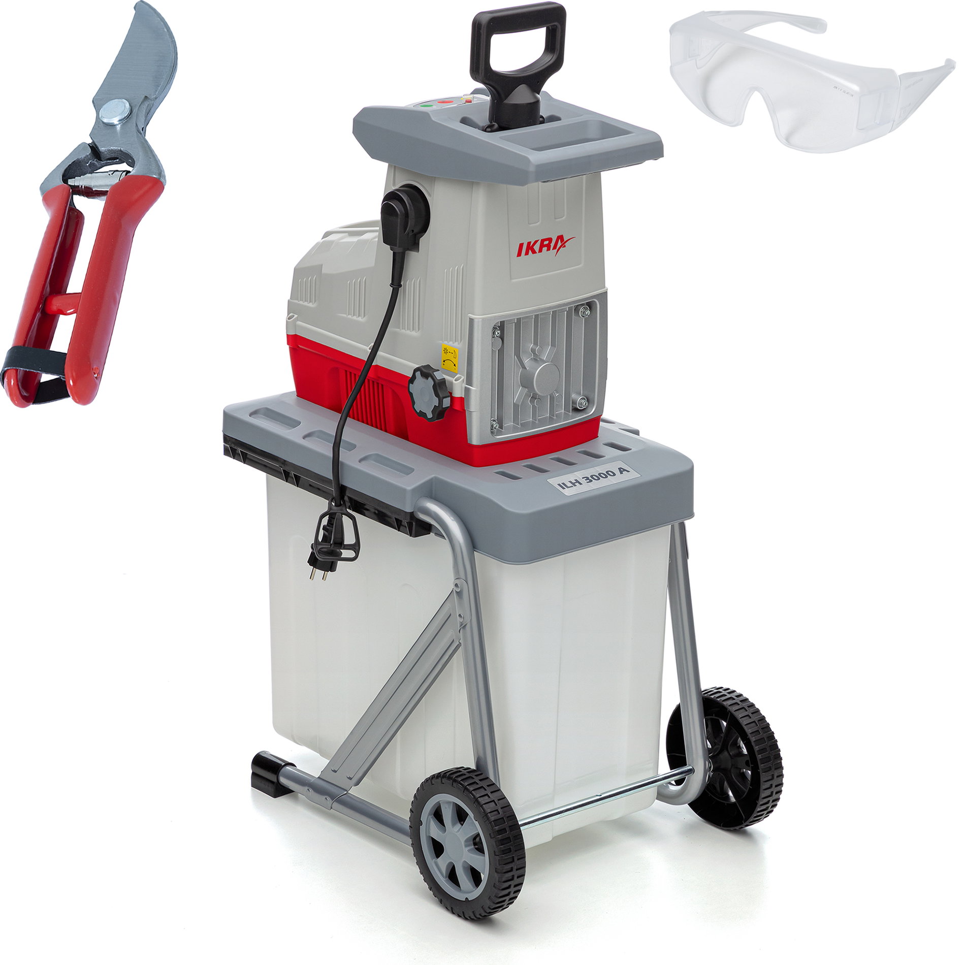 Elektro Leisewalzen Gartenhäcksler ILH 3000 A mit Gartenschere & Schutzbrille