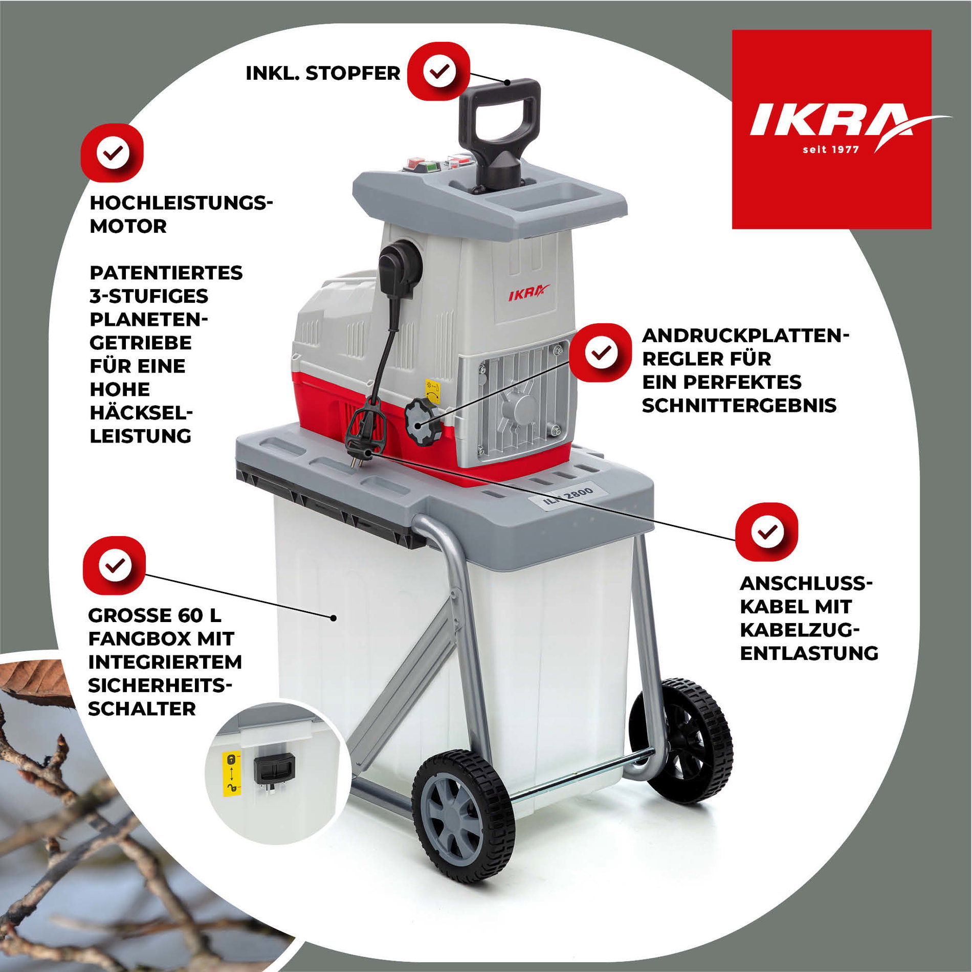 Elektro Leisewalzen Gartenhäcksler ILH 2800