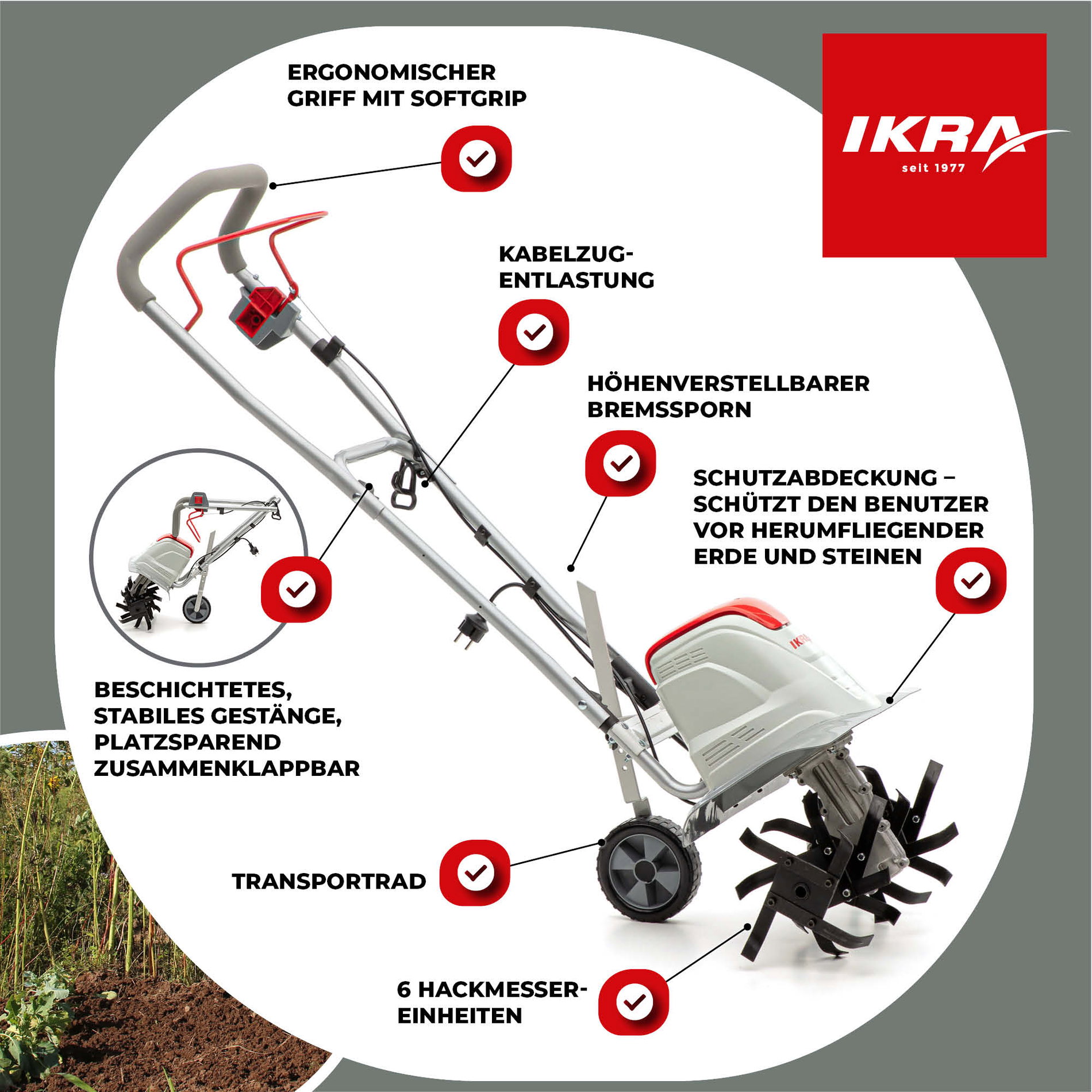 Elektro Bodenhacke Kultivator FEM 1500