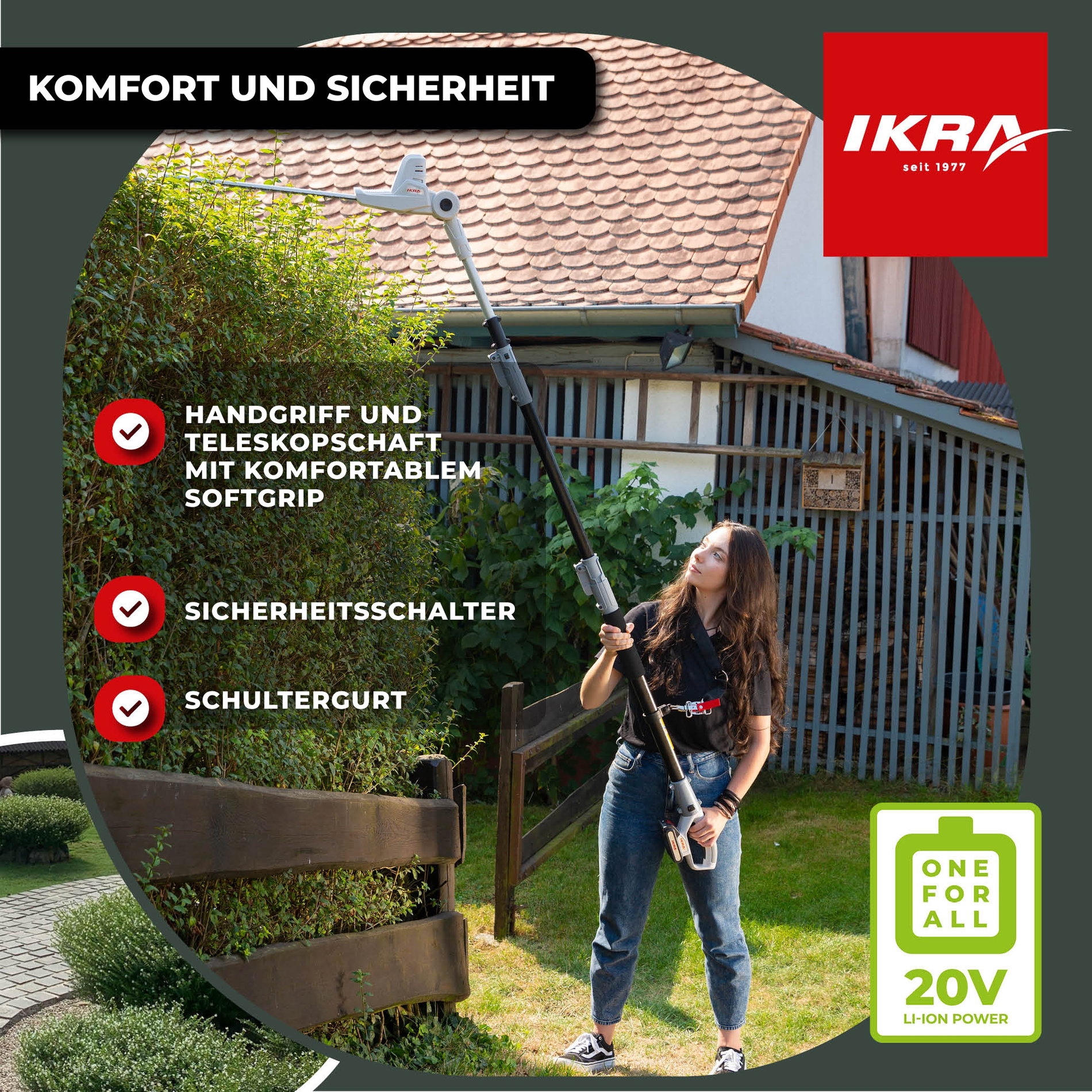 Akku Teleskop Heckenschere ICPH 2040 inkl. Akku & Lader & Schultergurt