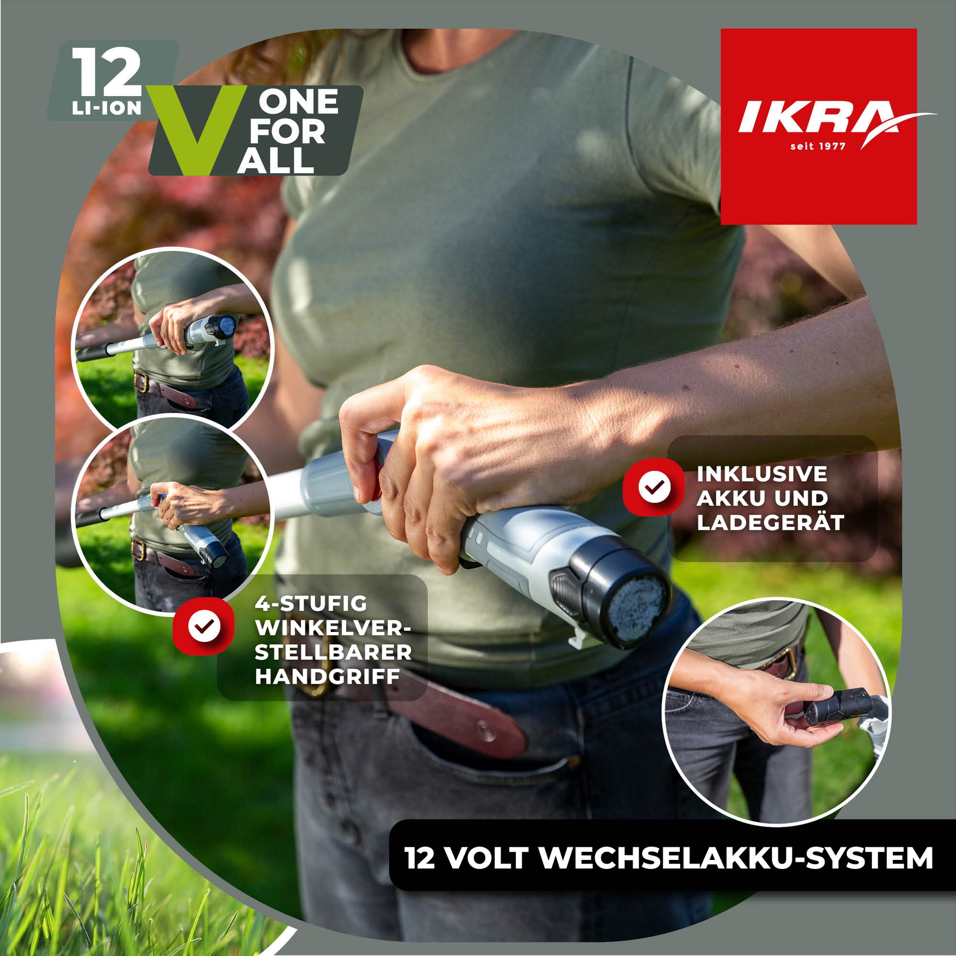 Akku Teleskop Heckenschere IATHS 1241 inkl. Akku & Ladegerät & Schultergurt & Schutzbrille
