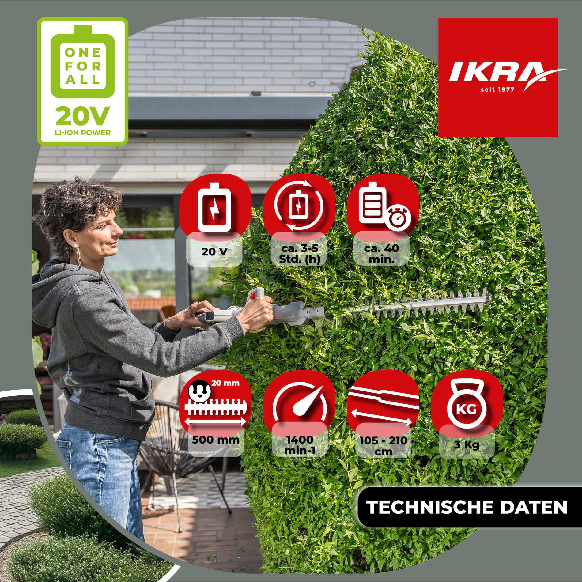 Akku Teleskop Heckenschere ICPH 2050 inkl. Akku & Ladegerät & Schultergurt
