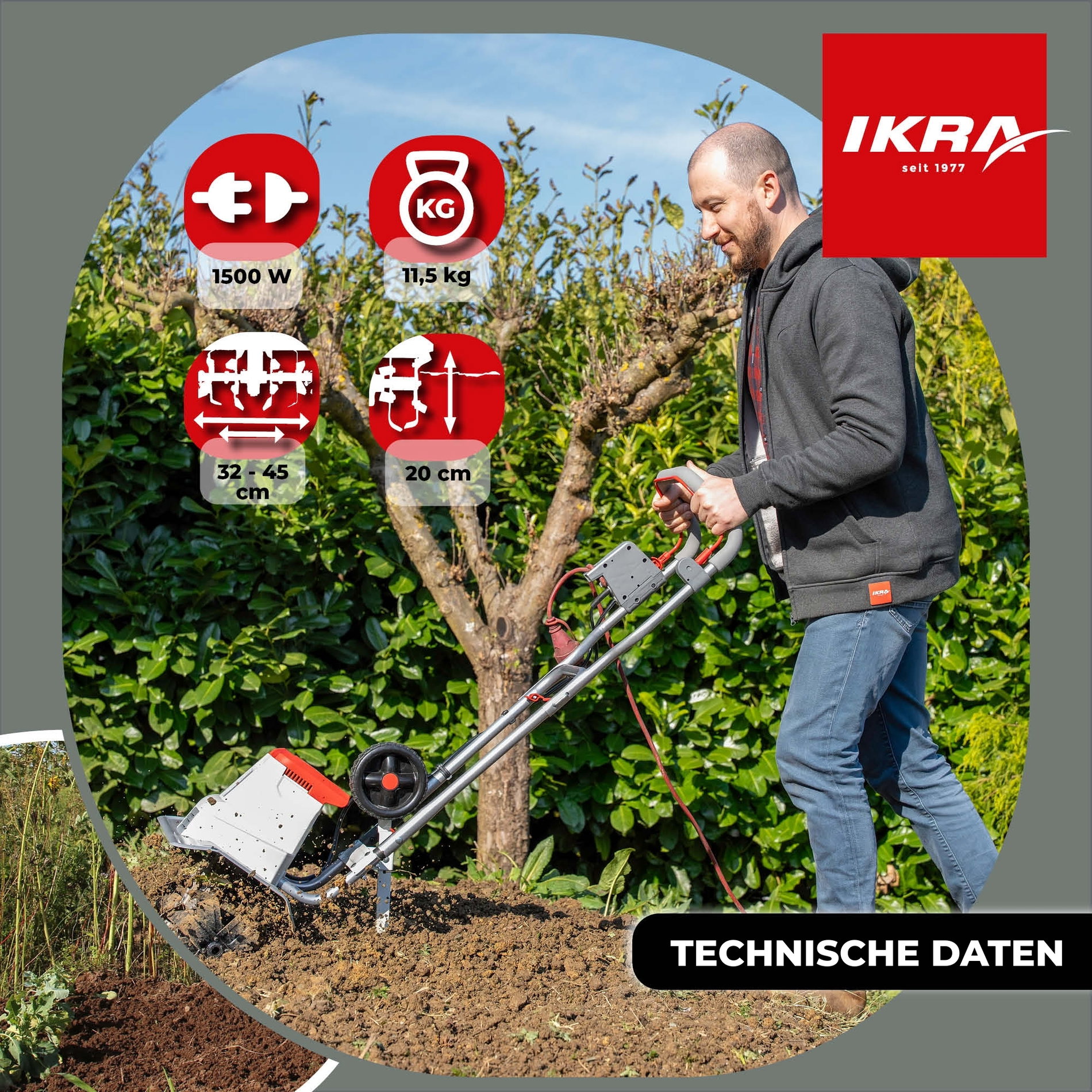 Elektro Bodenhacke Kultivator IEM 1500 inkl Häufelpflug