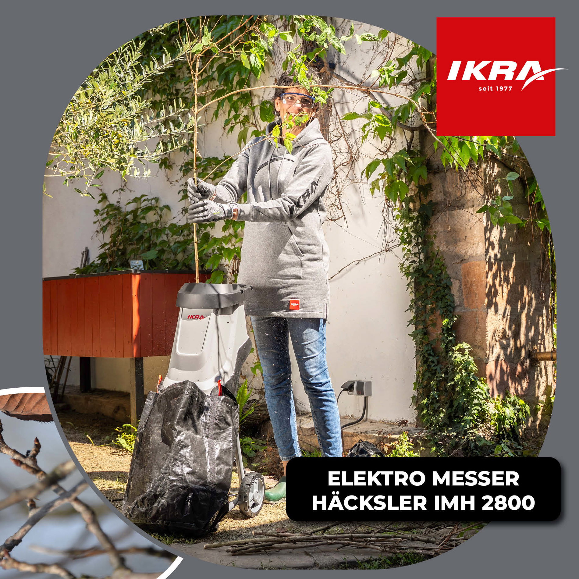Elektro Messer-Gartenhäcksler IMH 2800 inkl. 2x Ersatzmesser & Schutzbrille