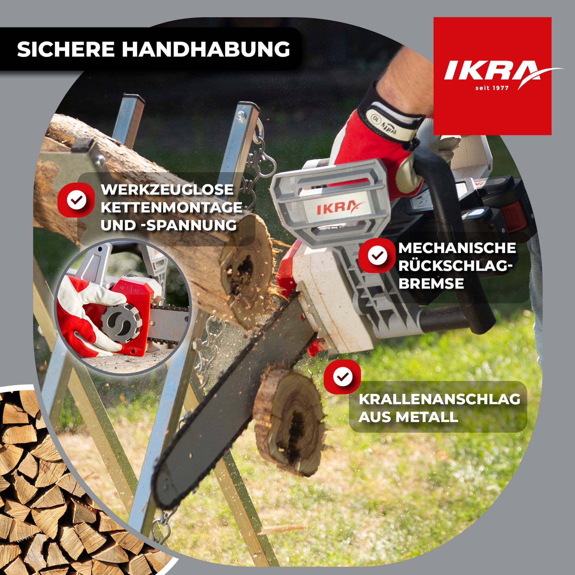 Akku Kettensäge ICC 2/2035 mit 2x Akku & Doppel-Schnelllader & 2. Kette