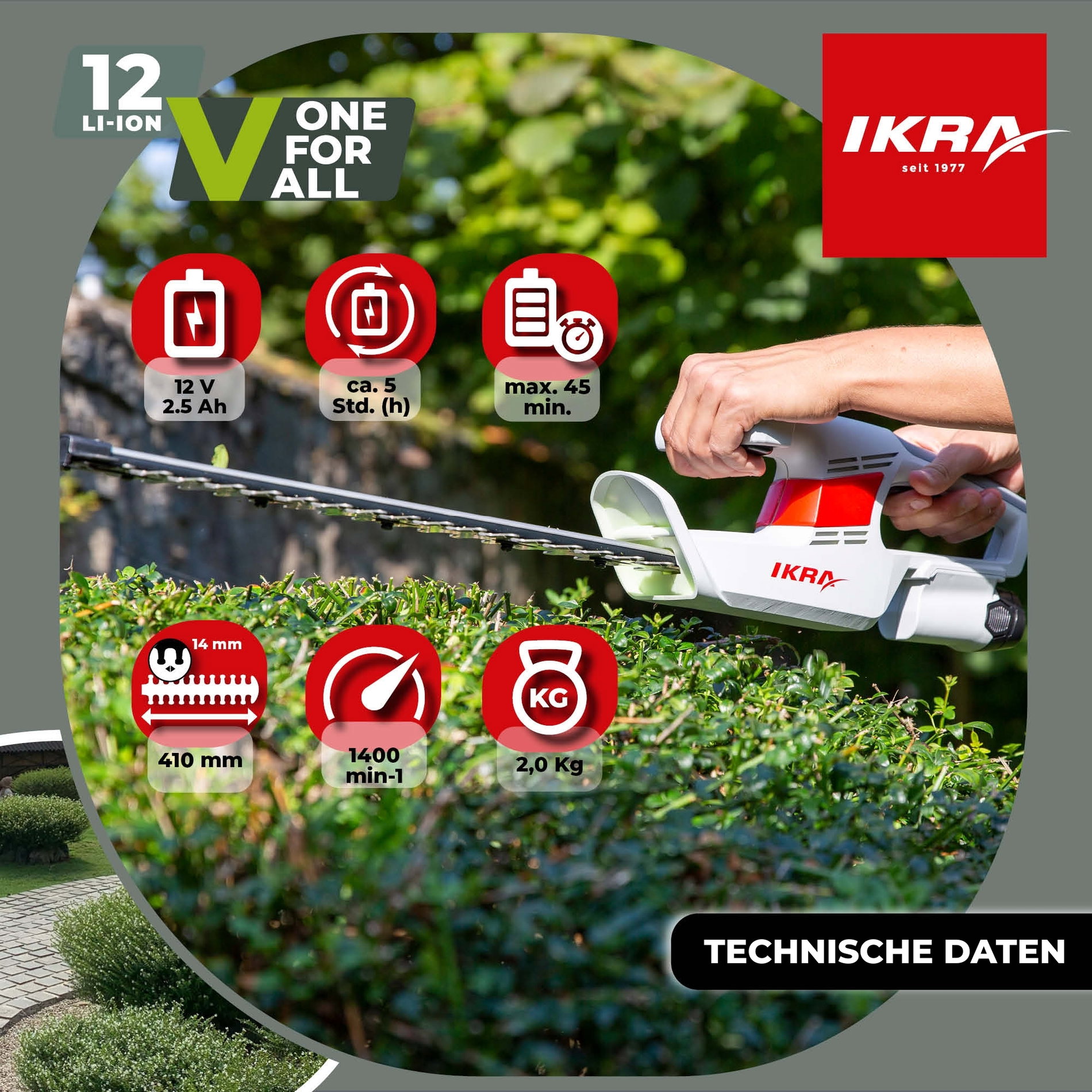 Akku Heckenschere IAHS 1240 12 Volt & Akku 2,5 Ah & Ladegerät & Messerschutz