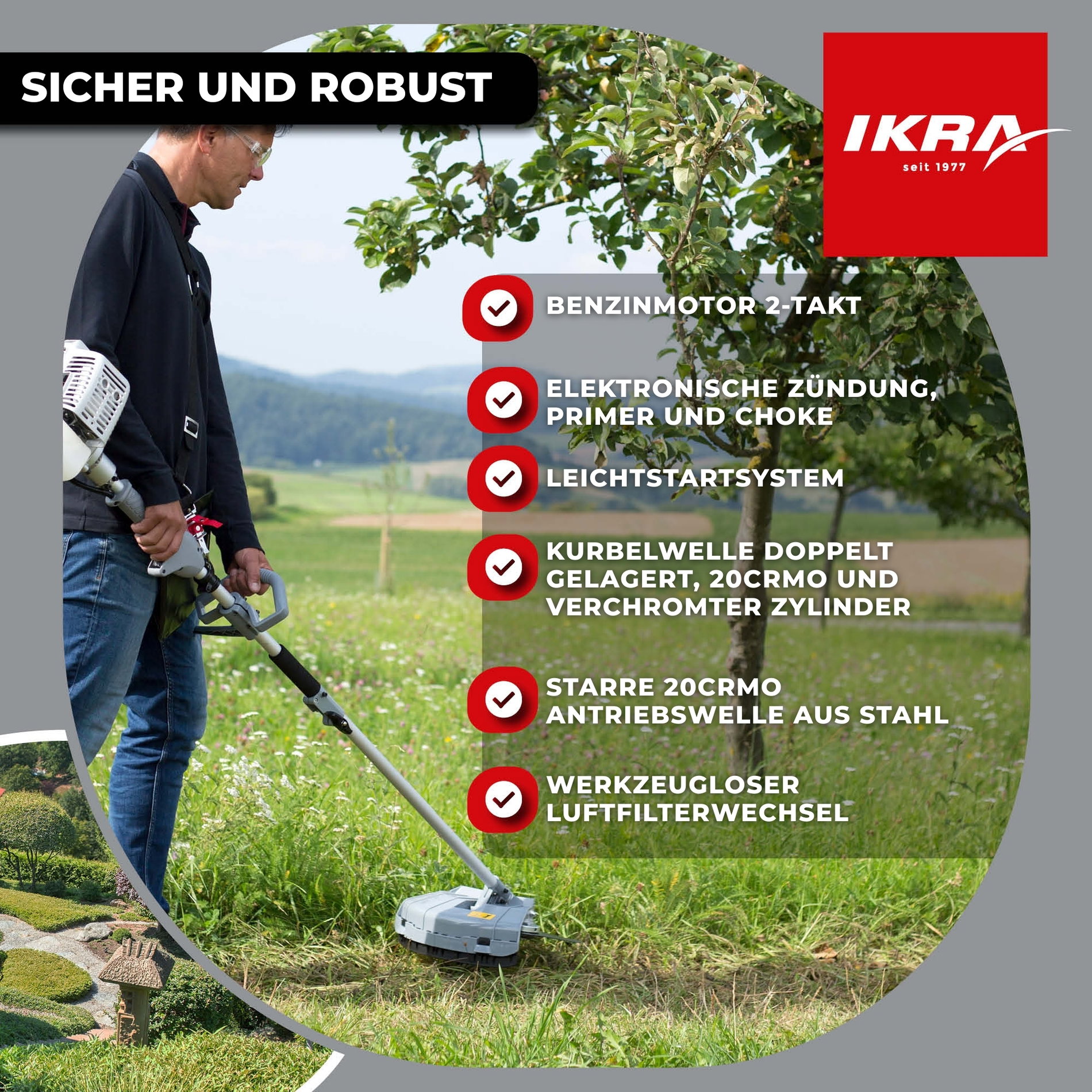 Benzin 4 in 1 Multitool IBKH 33 mit Kettenfeile & Schutzschild & Schultergurt