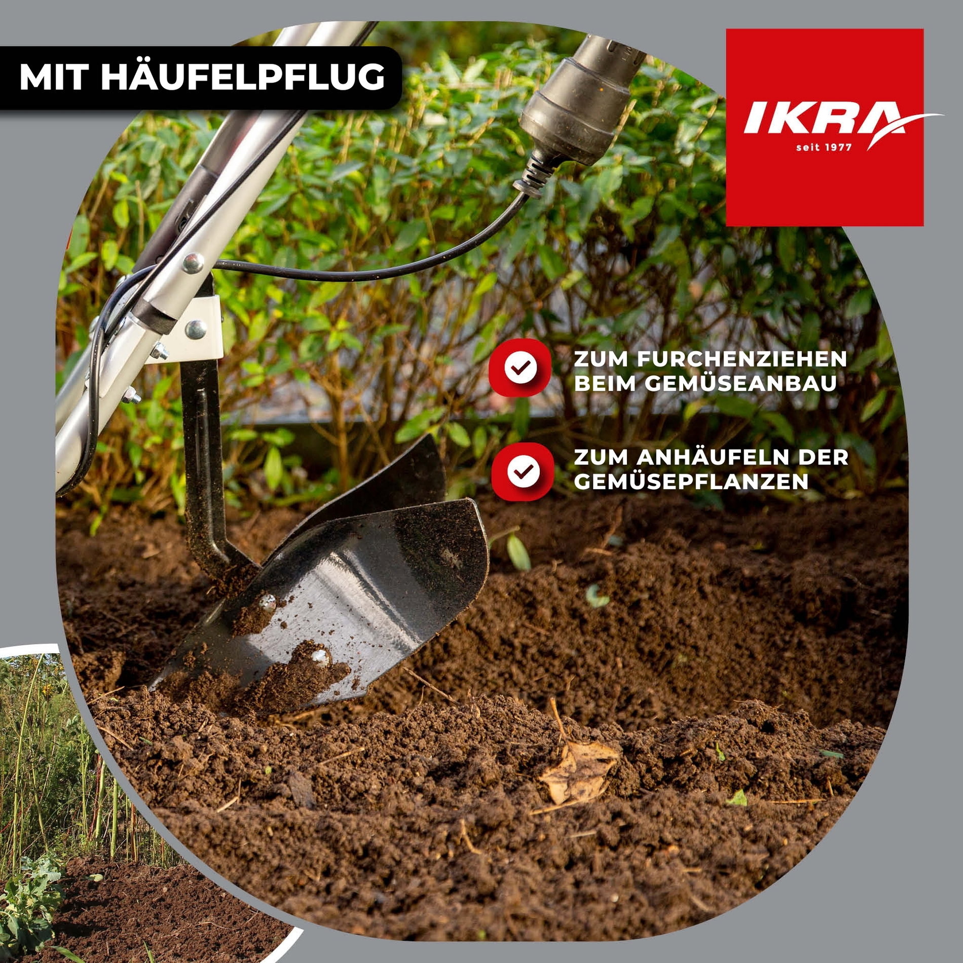 Elektro Bodenhacke Kultivator IEM 1500 inkl Häufelpflug