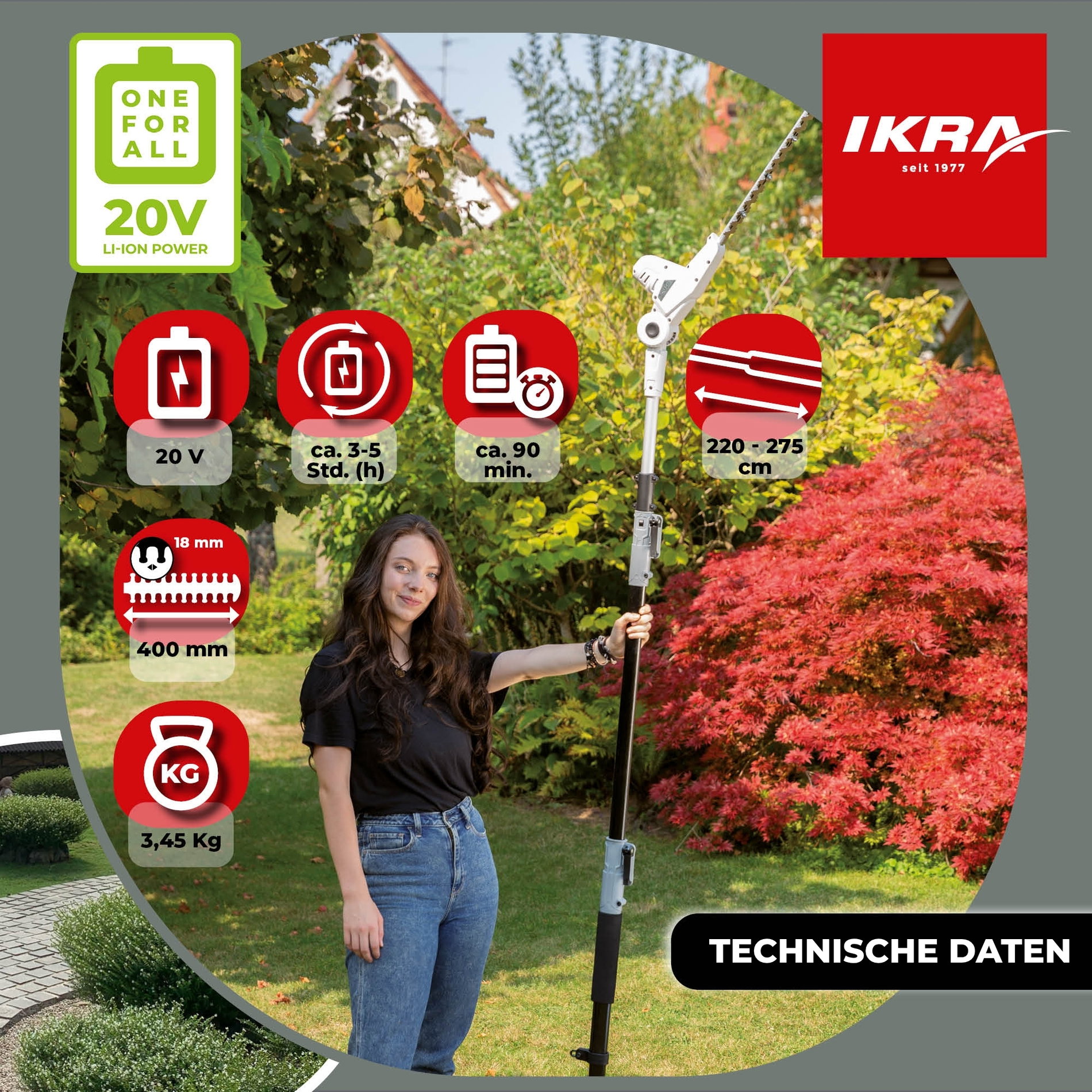 Akku Teleskop Heckenschere ICPH 2040 inkl. Akku & Lader & Schultergurt