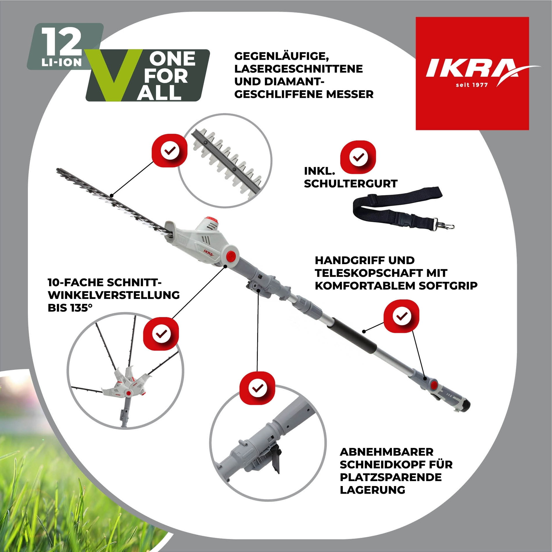 Akku Teleskop Heckenschere IATHS 1241 inkl. Akku & Ladegerät & Schultergurt & Schutzbrille