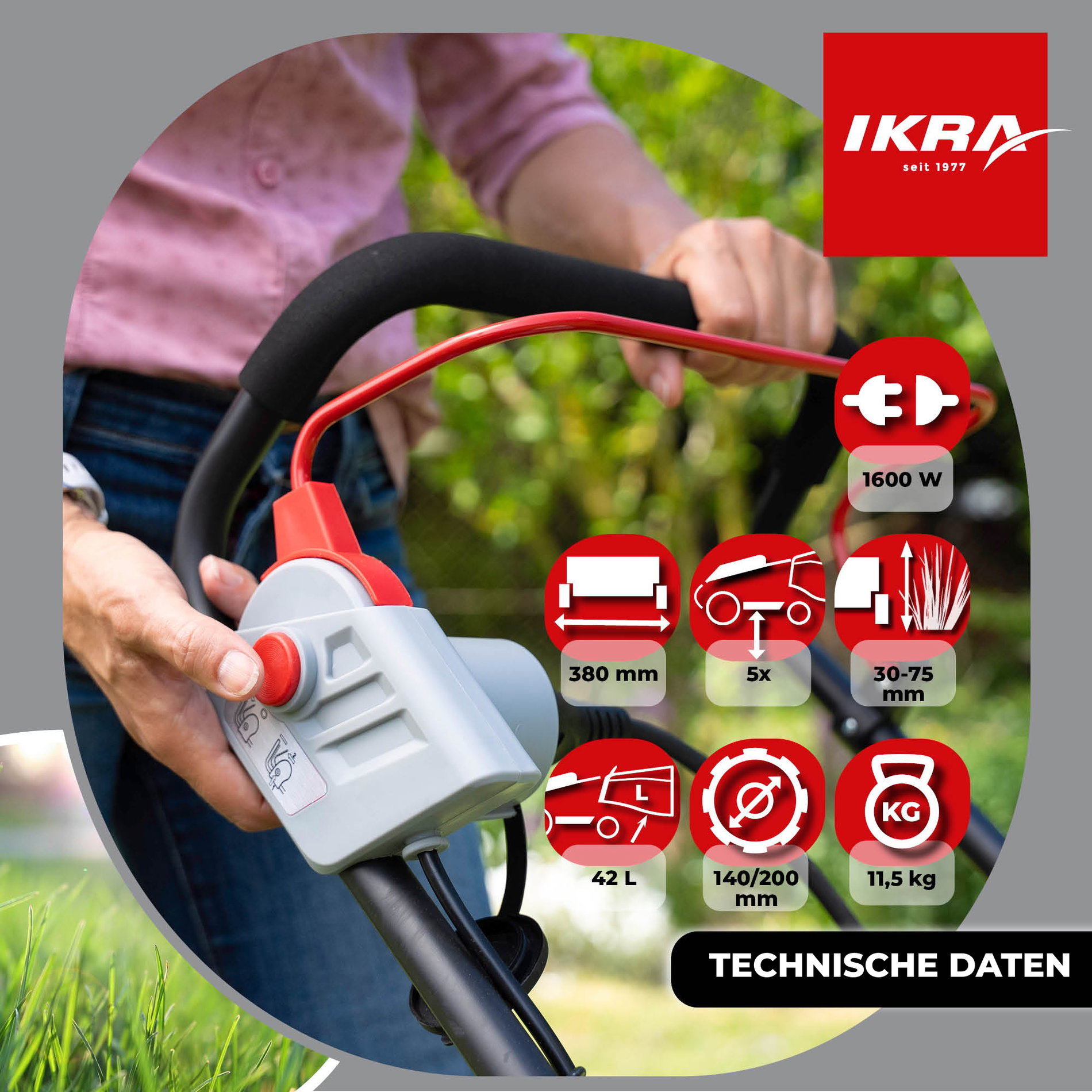 Elektro Rasenmäher IERM 1638-1 ikra inkl. Ersatzmesser 1600 Watt